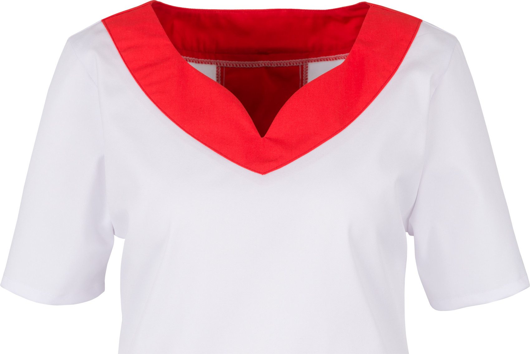 BEB Schlupfbluse beb MEDIZIN/PFLEGE Damen KASACK Kurzarm V-Neck Stretch Weiß/Rot