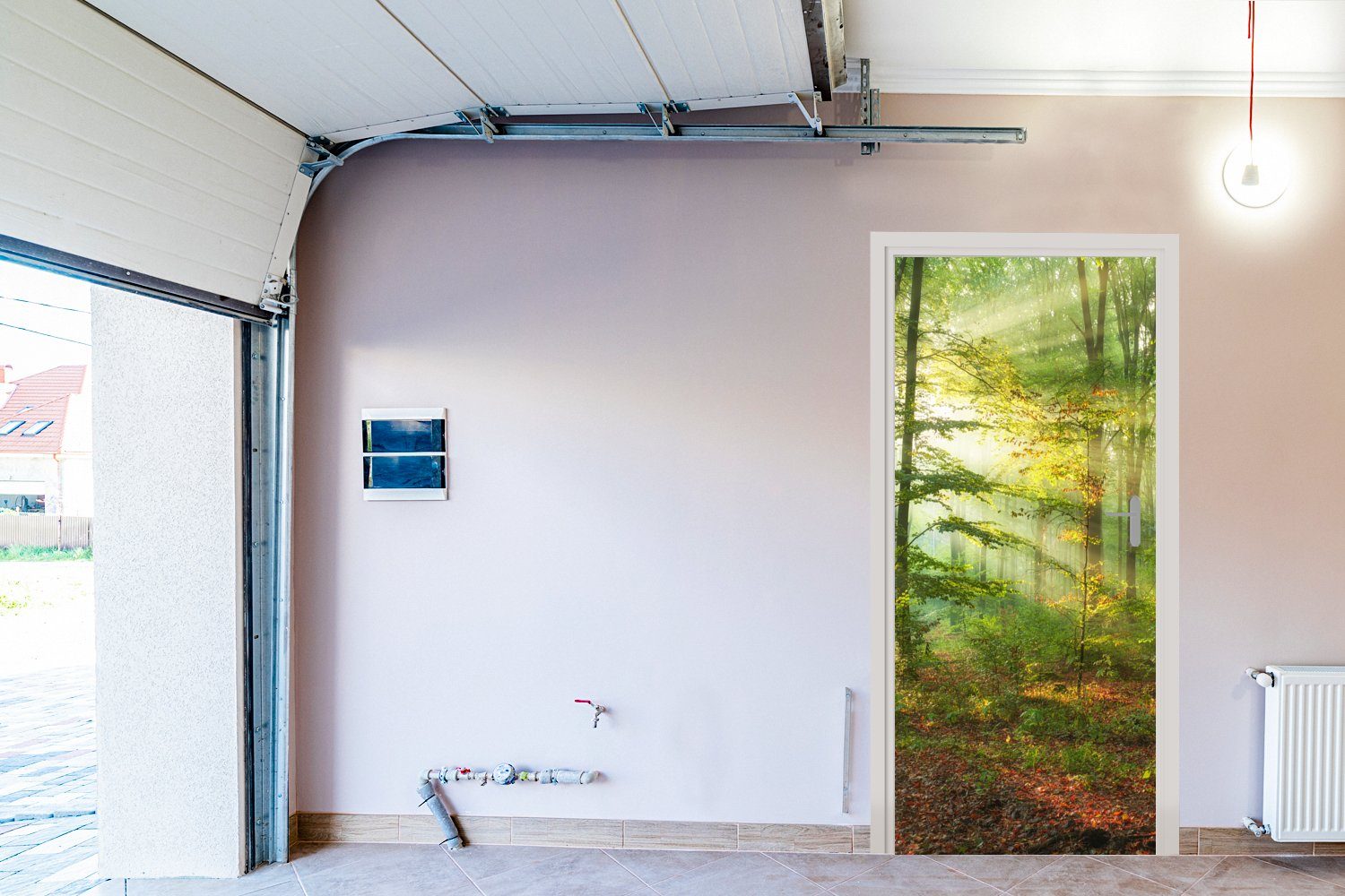 Fototapete (1 Bäume - MuchoWow Matt, Wald St), - - Türtapete 75x205 cm bedruckt, Herbst, - Natur Sonne Tür, für Türaufkleber,