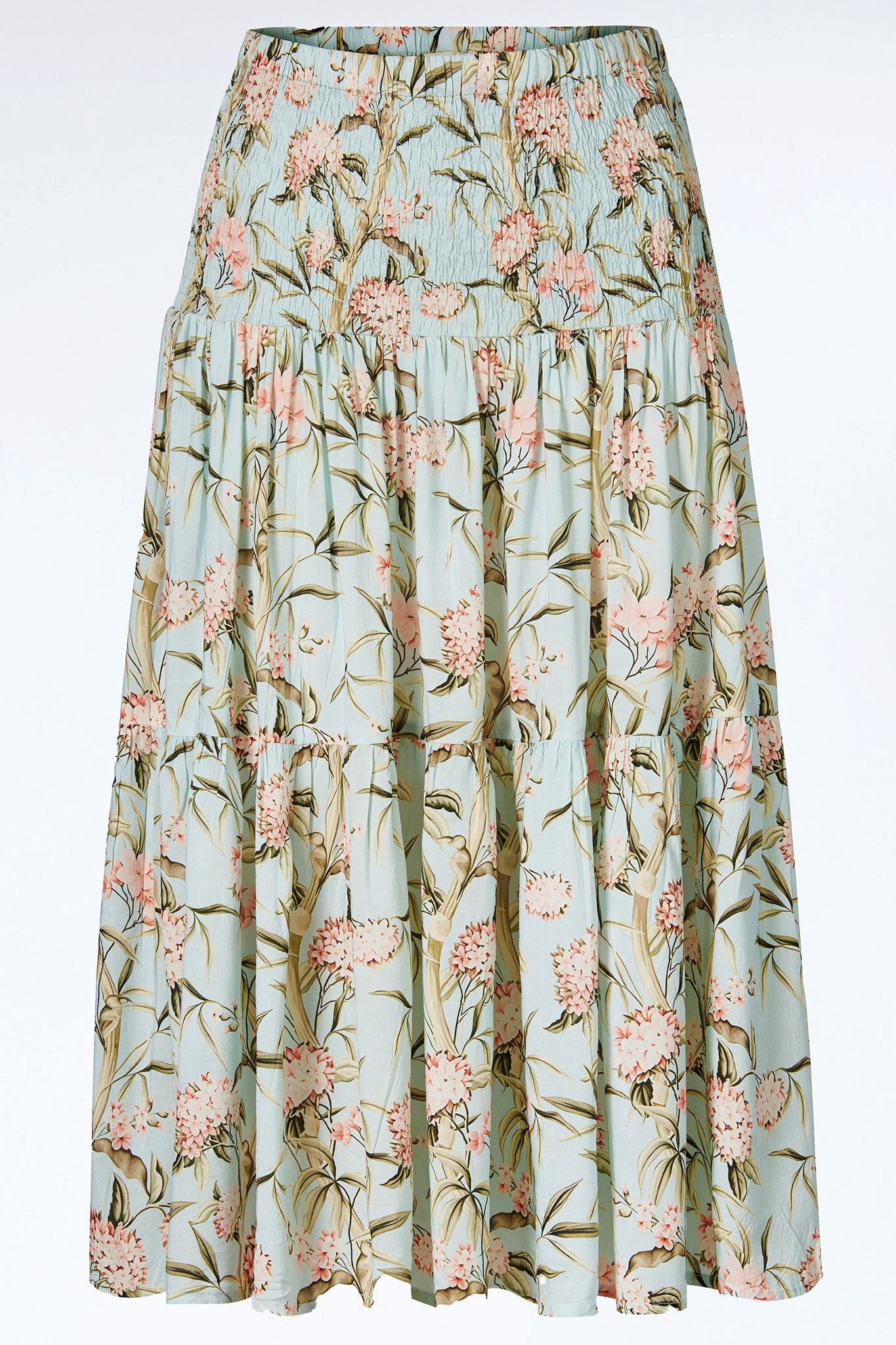 Himalaya Clothing Midirock Rock Damen mit floralem Print - Blumen Rock aus atmungsaktiver Viskose Weicher Damen Midirock mit elastischem Taillenbund