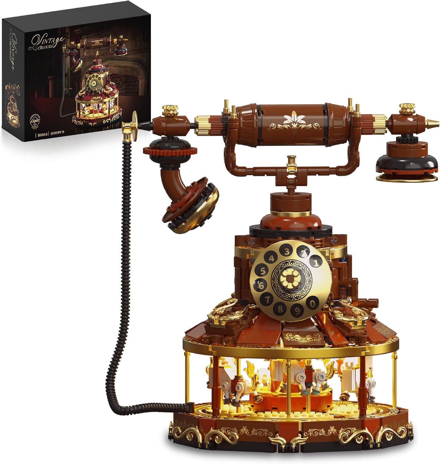 Esun Retro Telefon Bausteinset für Erwachsene, Vintage DIY Modellbausatz Spielbausteine, (Set, 1130 St., Komplettset), Realistischem Design, Karussell mit Handkurbel
