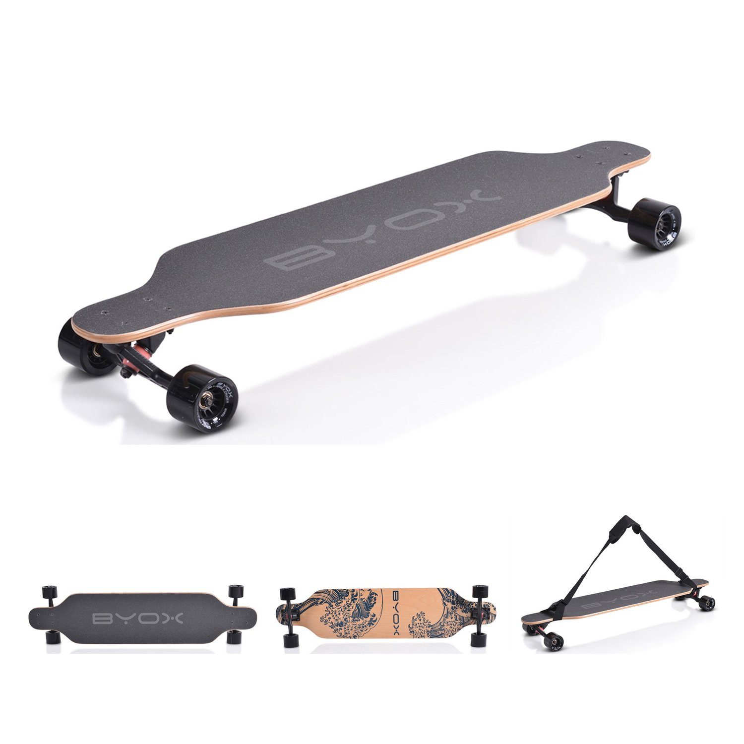 Byox Skateboard Kinder Skateboard Longboard 41", PU Rollen, ABEC-11, Gurt, bis 100 kg