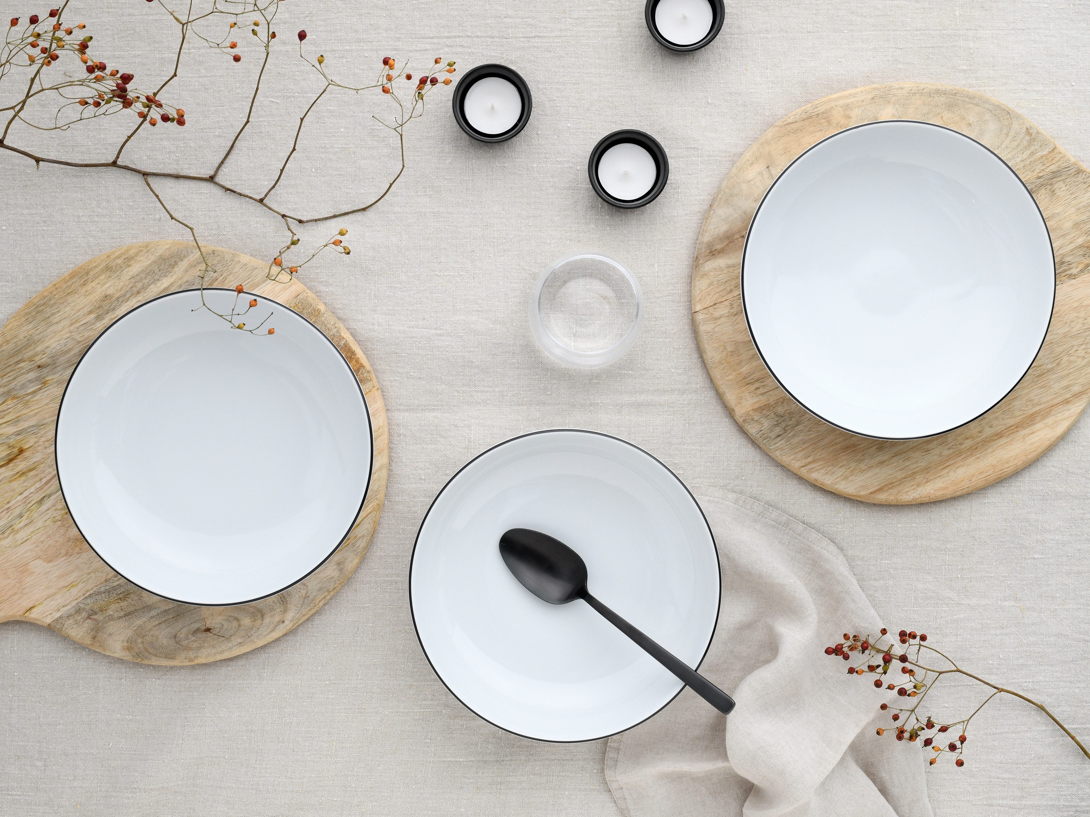 CreaTable Schale Allround Black Line, Poke Bowl 21 cm 4-tlg, Porzellan, (Set, 4-tlg), Daily Use, Zeitlos