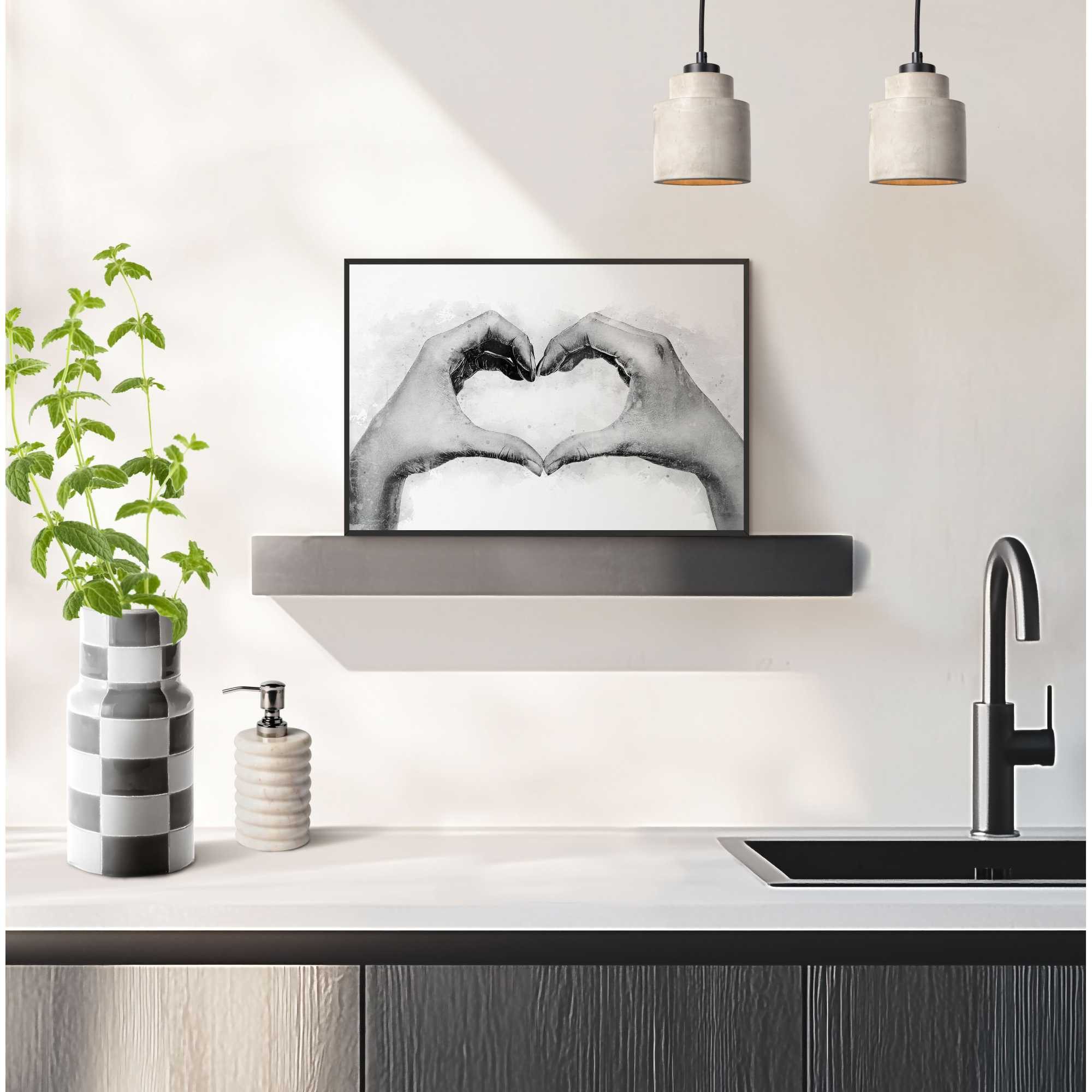 Reinders! Poster Hands Love, Schlafzimmer - Herz - Hände - Schwarz-Weiß - MDF - Figuren und Formen