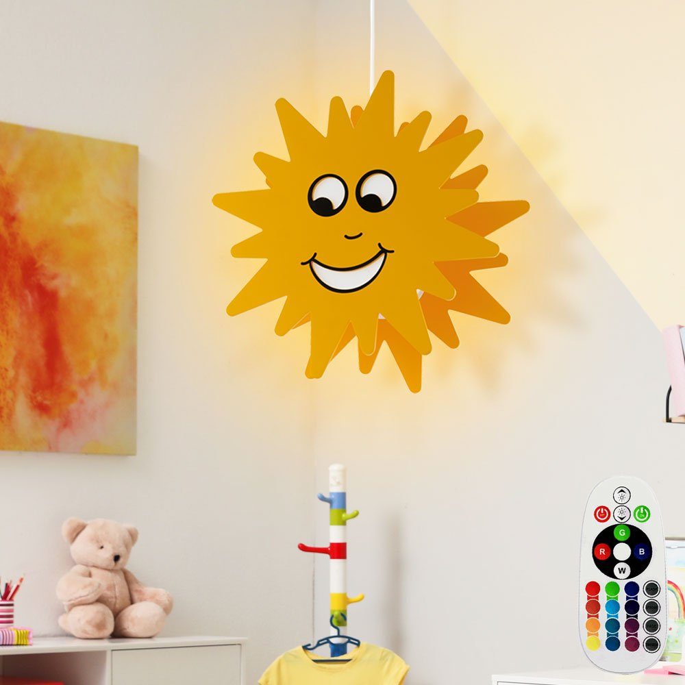 etc-shop LED Pendelleuchte, Leuchtmittel inklusive, Hängeleuchte Farbwechsel, Kinderzimmer Sonne Warmweiß, Kinderleuchte Pendelleuchte Sonne