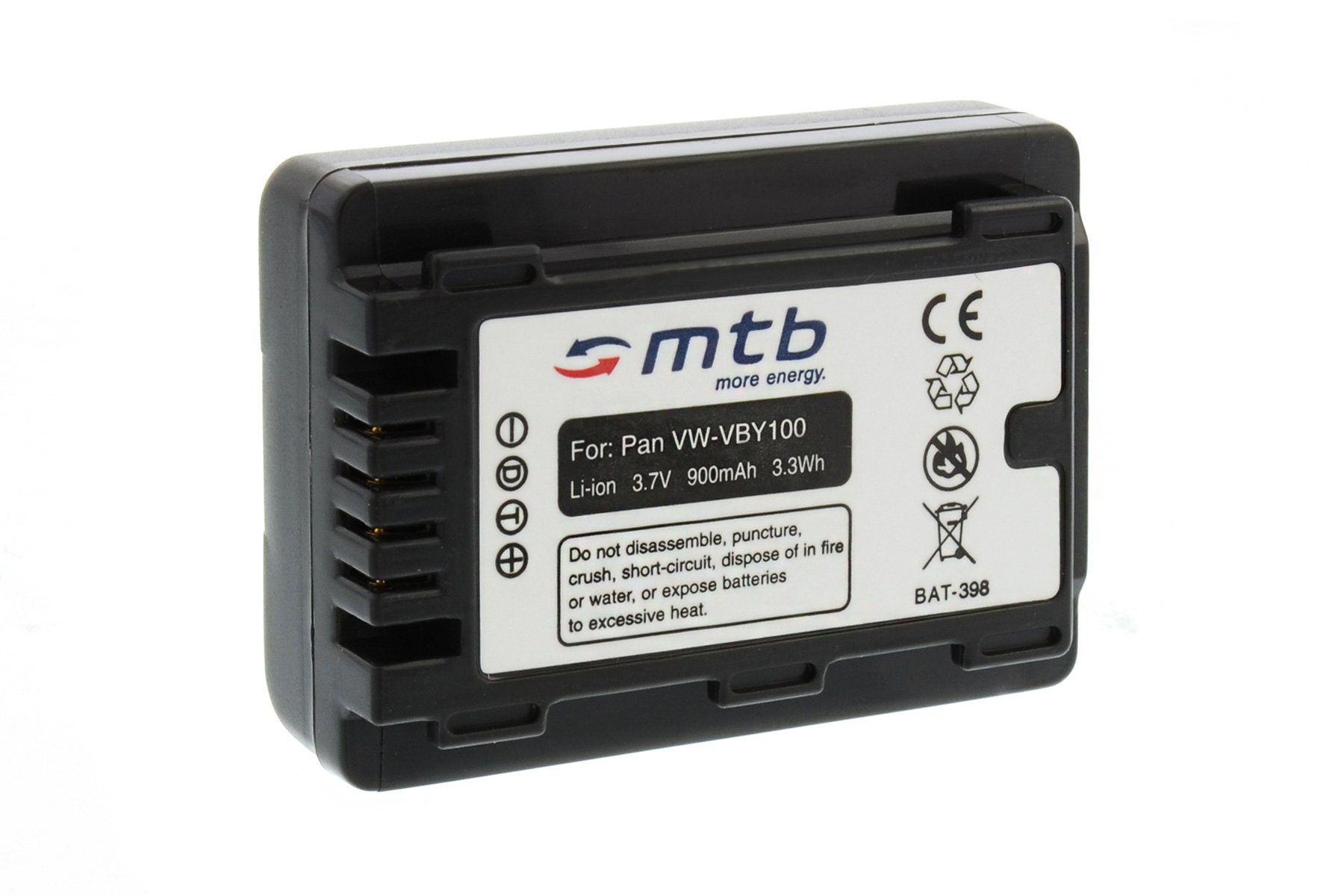mtb more energy [BAT-398 - Li-Ion] Kamera-Akku kompatibel mit Akku-Typ Panasonic VW-VBY100 900 mAh (3,7 V), passend für: Panasonic HC-V10, V110…