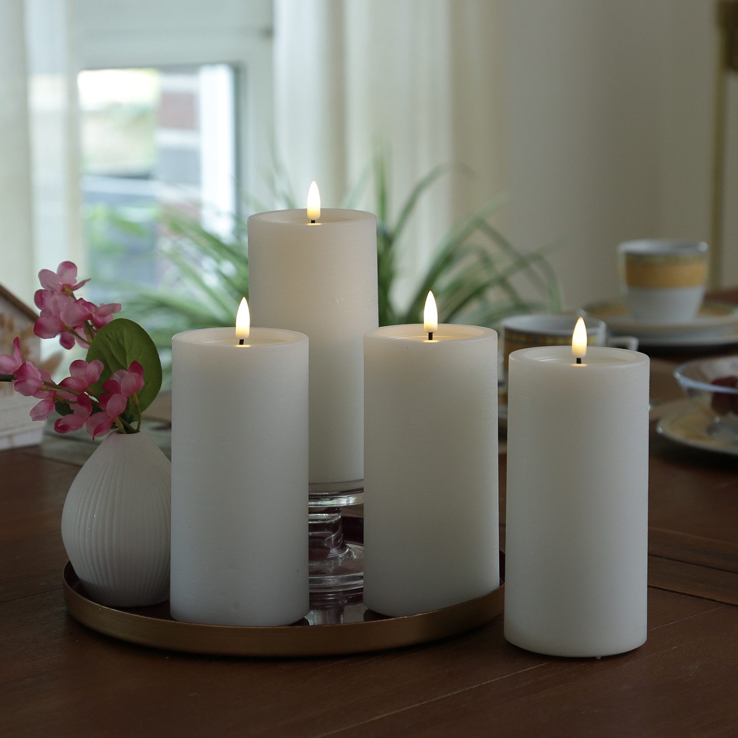 UNIQUE candles LED-Kerze LED Kerzenset UNIQUE Rustik-Optik H: 15cm mit Batterien Fernb. 4er Set, LED Classic, warmweiß (2100K bis 3000K)