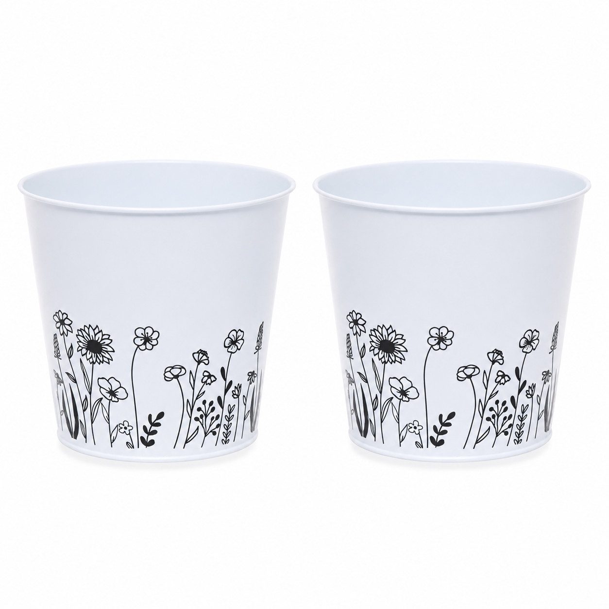 finehomegarden Übertopf Blumentopf Metall mit Blumenmotiv Weiß Pflanztopf Ø14cm H13cm (Set, 2 St., 2er-Set), Ø16x H15cm Übertopf für Zimmerpflanzen, 2Größen wählbar