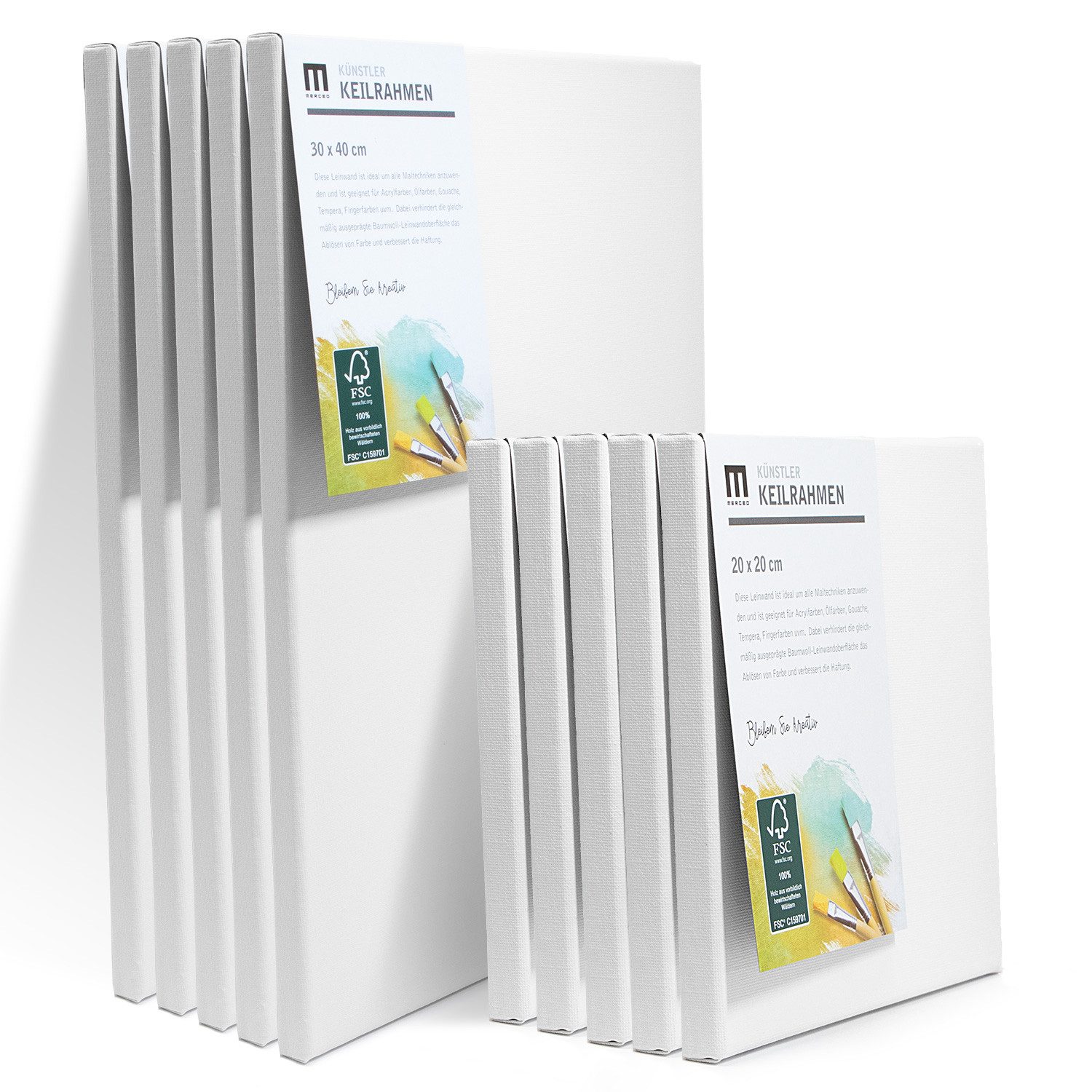 M MERCEO Leinwand, 10er Set Leinwand (je 5x 30x40cm+20x20cm) Baumwolle auf Keilrahmen