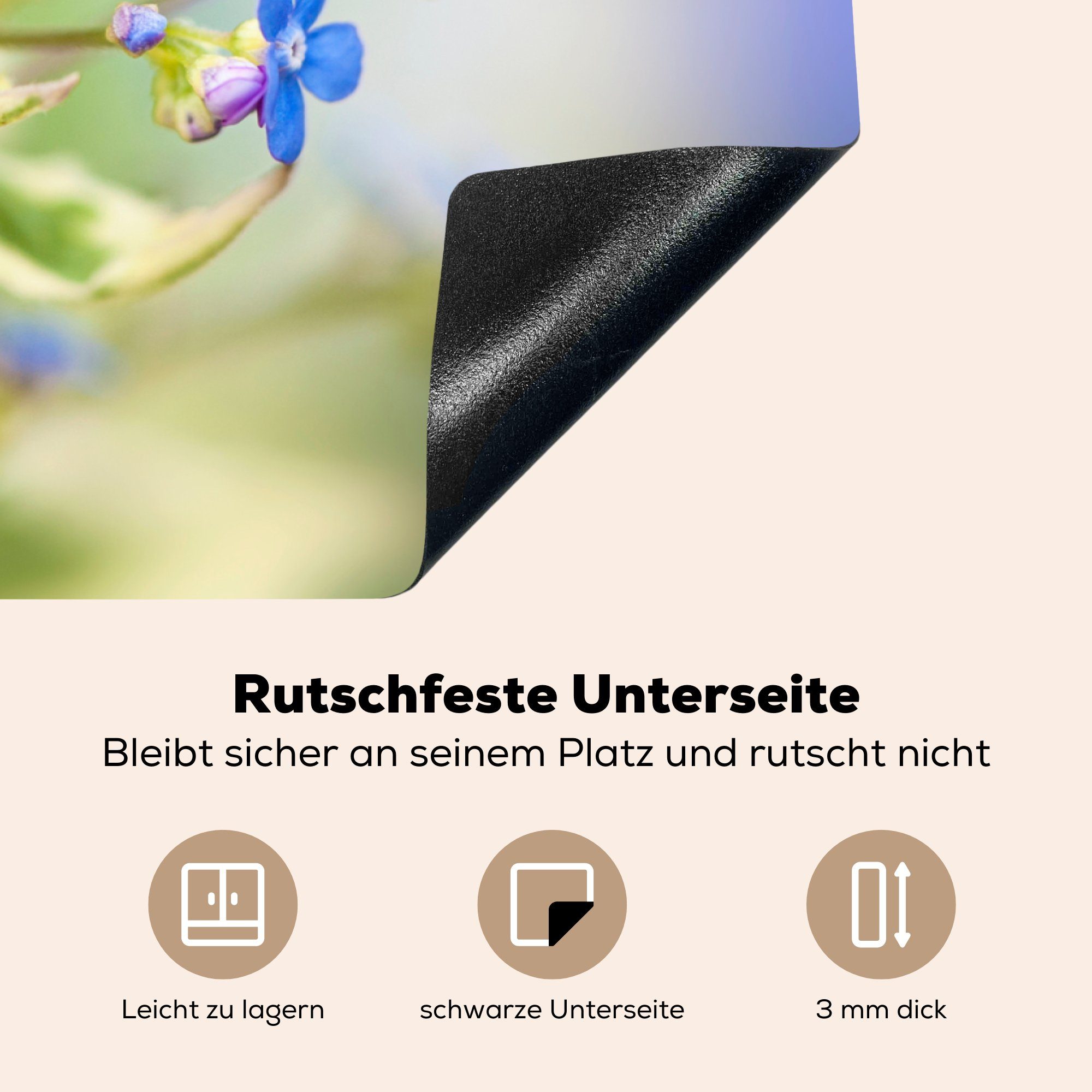 Induktionskochfeld cm, die 81x52 MuchoWow - Blume Herdblende-/Abdeckplatte - (1 Vinyl, Schutz für Marienkäfer Ceranfeldabdeckung tlg), Blau, küche,