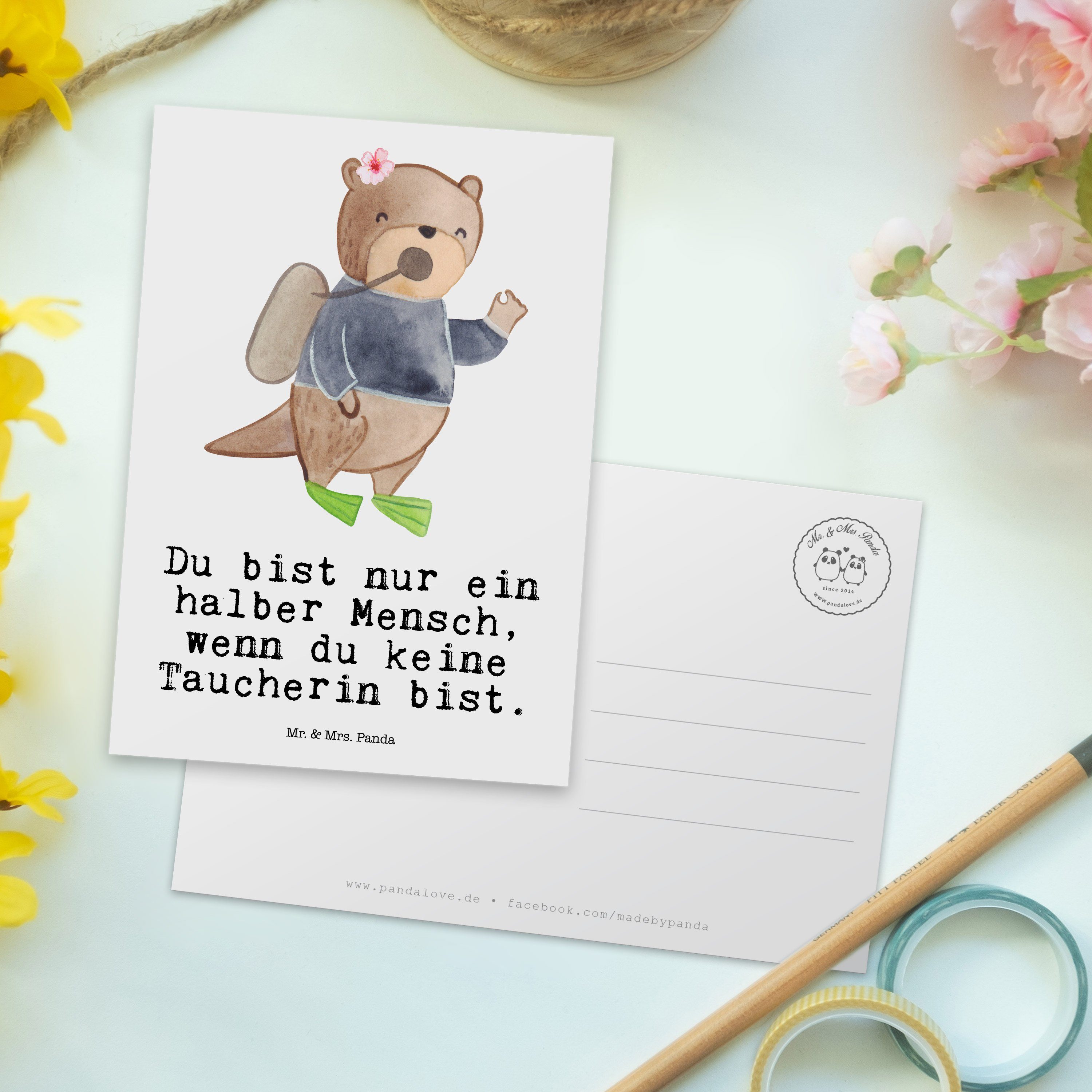 Herz Panda Mr. Taucherin Geschenk, mit Einladun - Einladung, Weiß Mrs. Postkarte & Dankeschön, -
