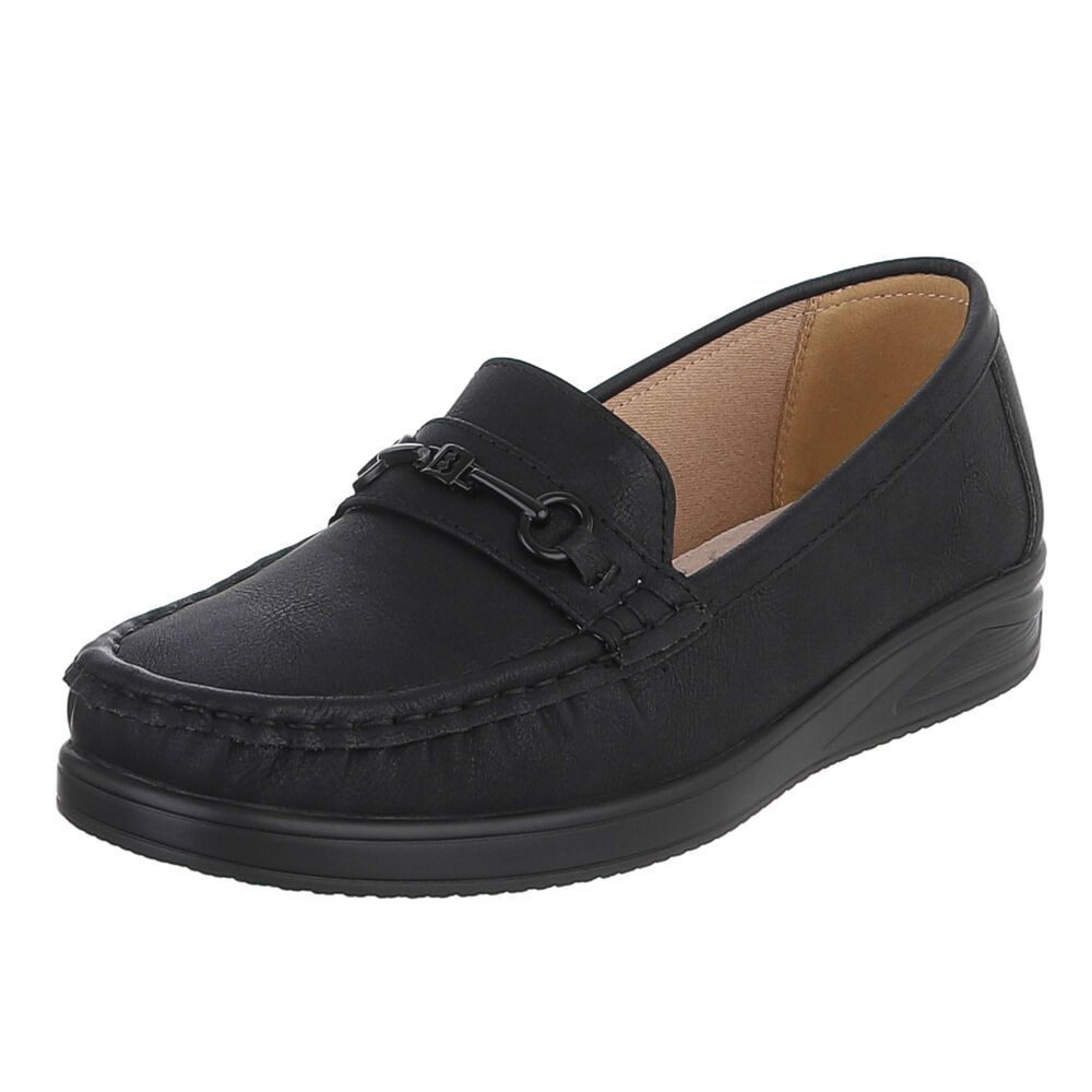 Ital-Design Damen Loafer Mokassin Slip-On mit Zierdetail Slipper (91849571) Flach Mokassins in Schwarz