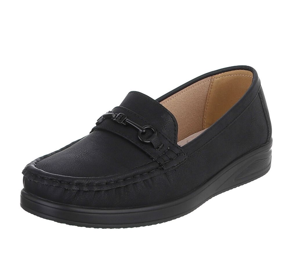 Ital-Design Damen Loafer Mokassin Slip-On mit Zierdetail Slipper (91849571) Flach Mokassins in Schwarz