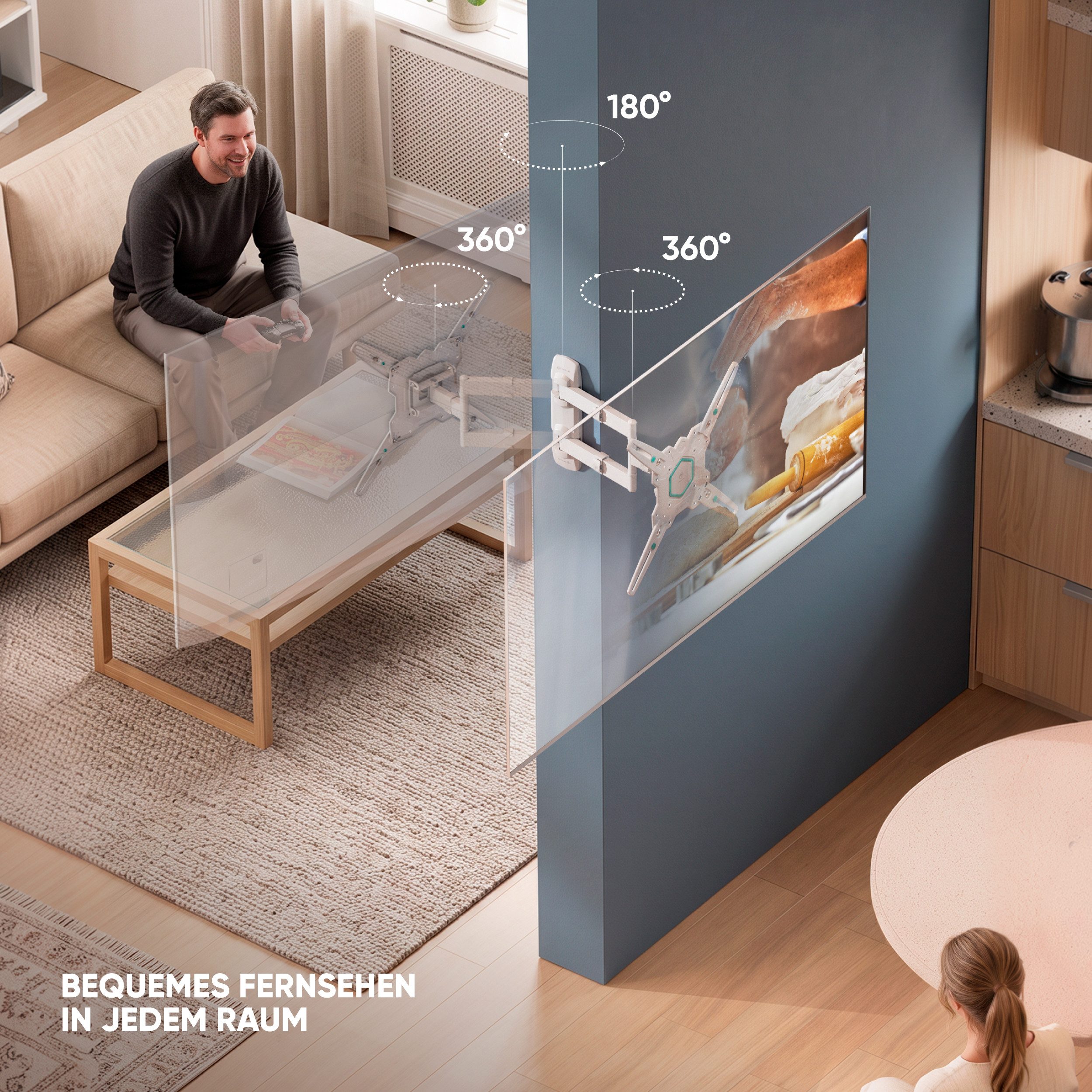 ONKRON TV-Wandhalterung 32-65 Zoll, bis 35 kg, VESA 100x100-400x400, M4-W, (bis 65 Zoll, schwenkbar, neigbar, ausziehbar, Kabelmanagement) – Bild 5 von 5