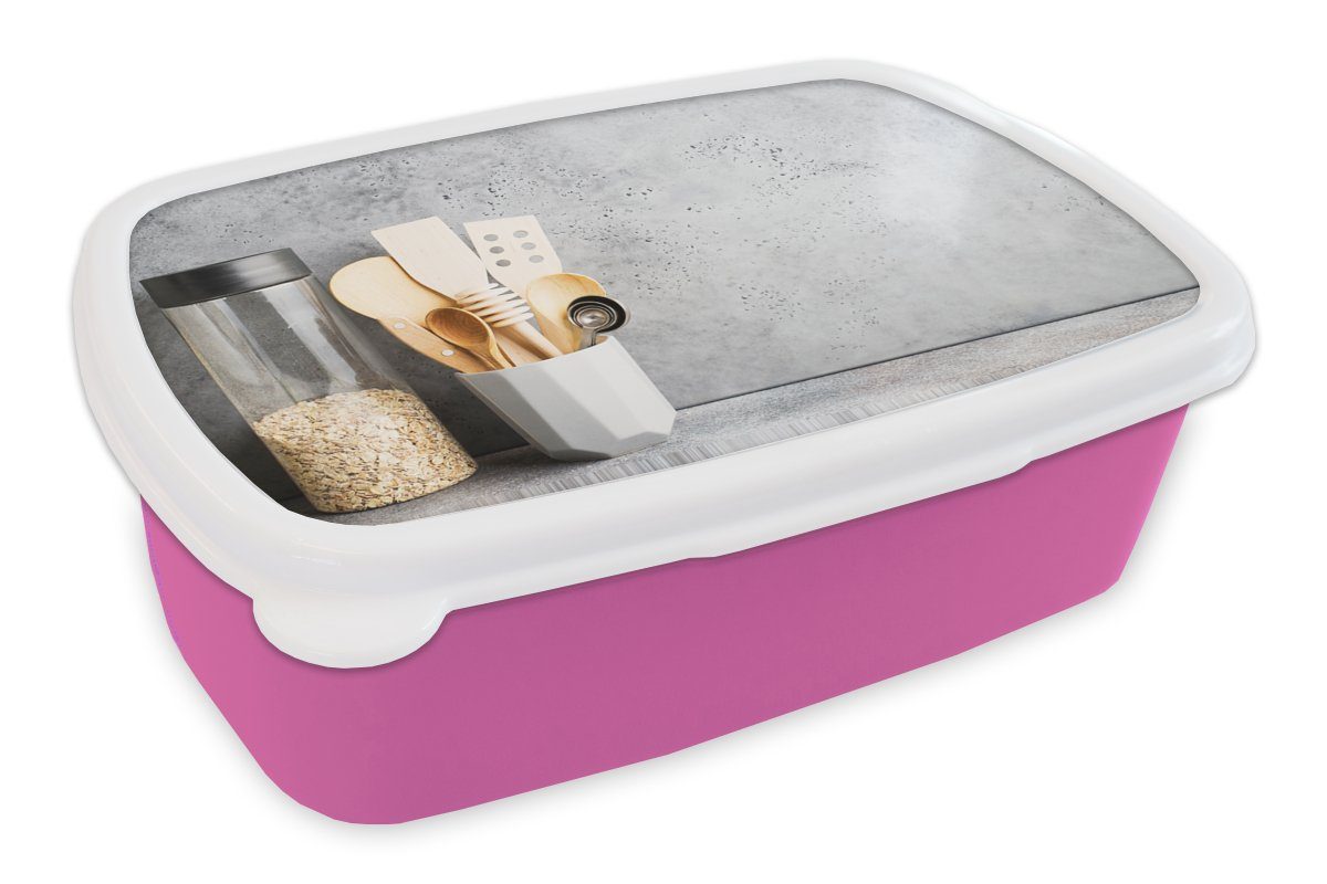 MuchoWow Lunchbox Müsli - Küchenutensilien, Kunststoff rosa Mädchen, - Kinder, Brotbox Spatel Kunststoff, (2-tlg), für Erwachsene, Brotdose Snackbox