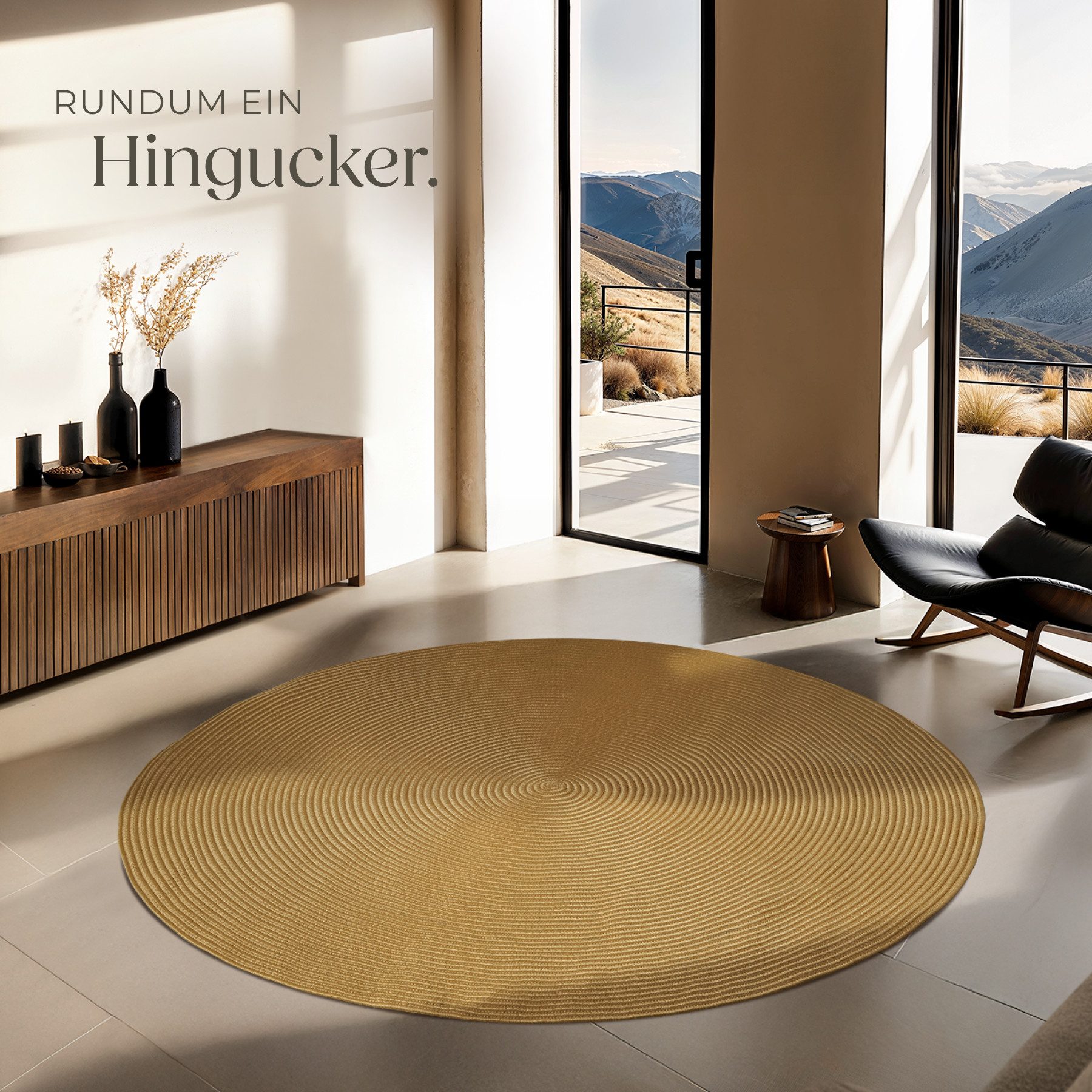 tectake Teppich Geflochtener Teppich in Jute-Optik, strapazierfähig und pflegeleicht, Rund, Höhe: 0,50 mm, Ø 160 cm, im Boho-Stil, flach und formstabil