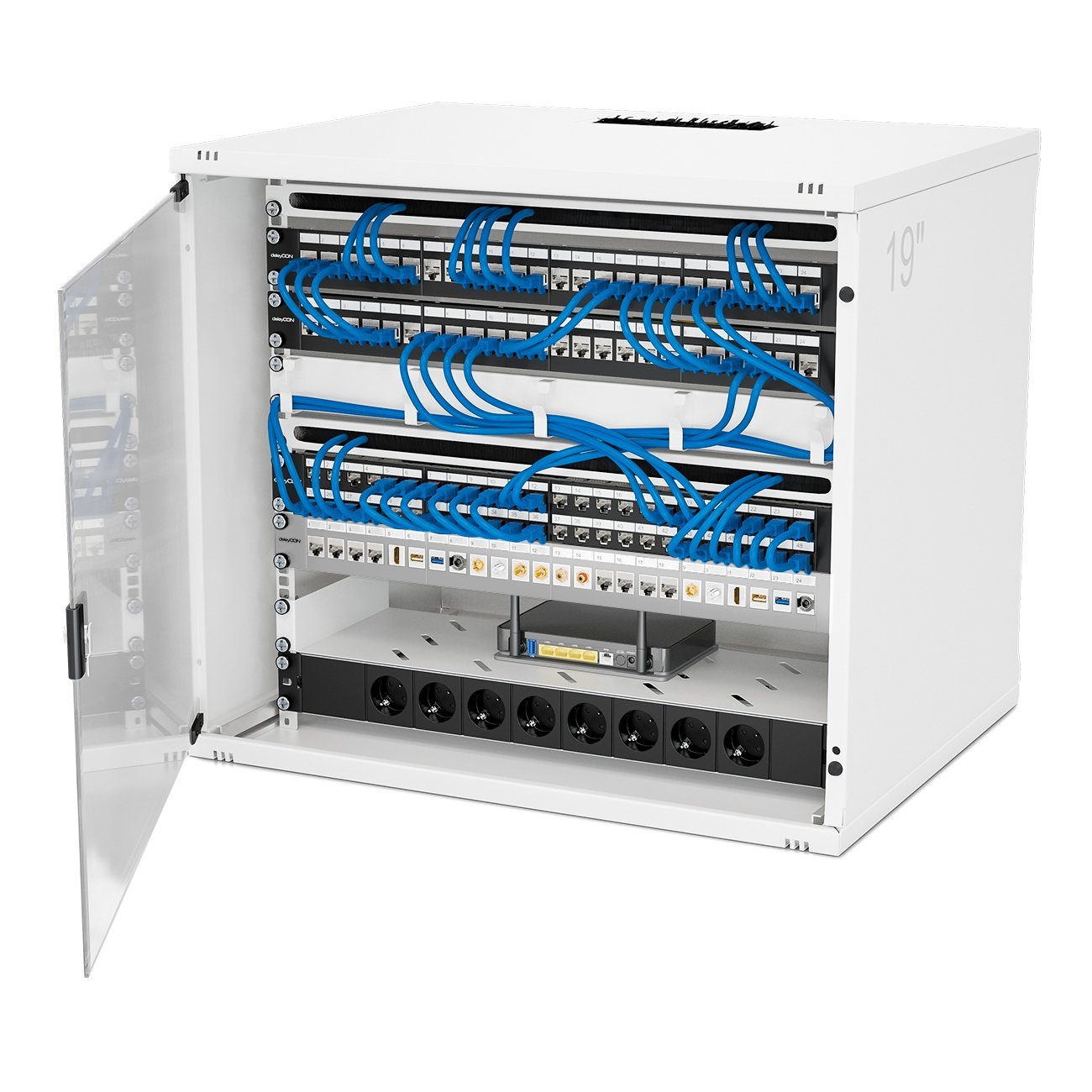 deleyCON deleyCON 24 Port Patchpanel Modular für Keystone Module 1HE 19 Zoll Netzwerk-Adapter