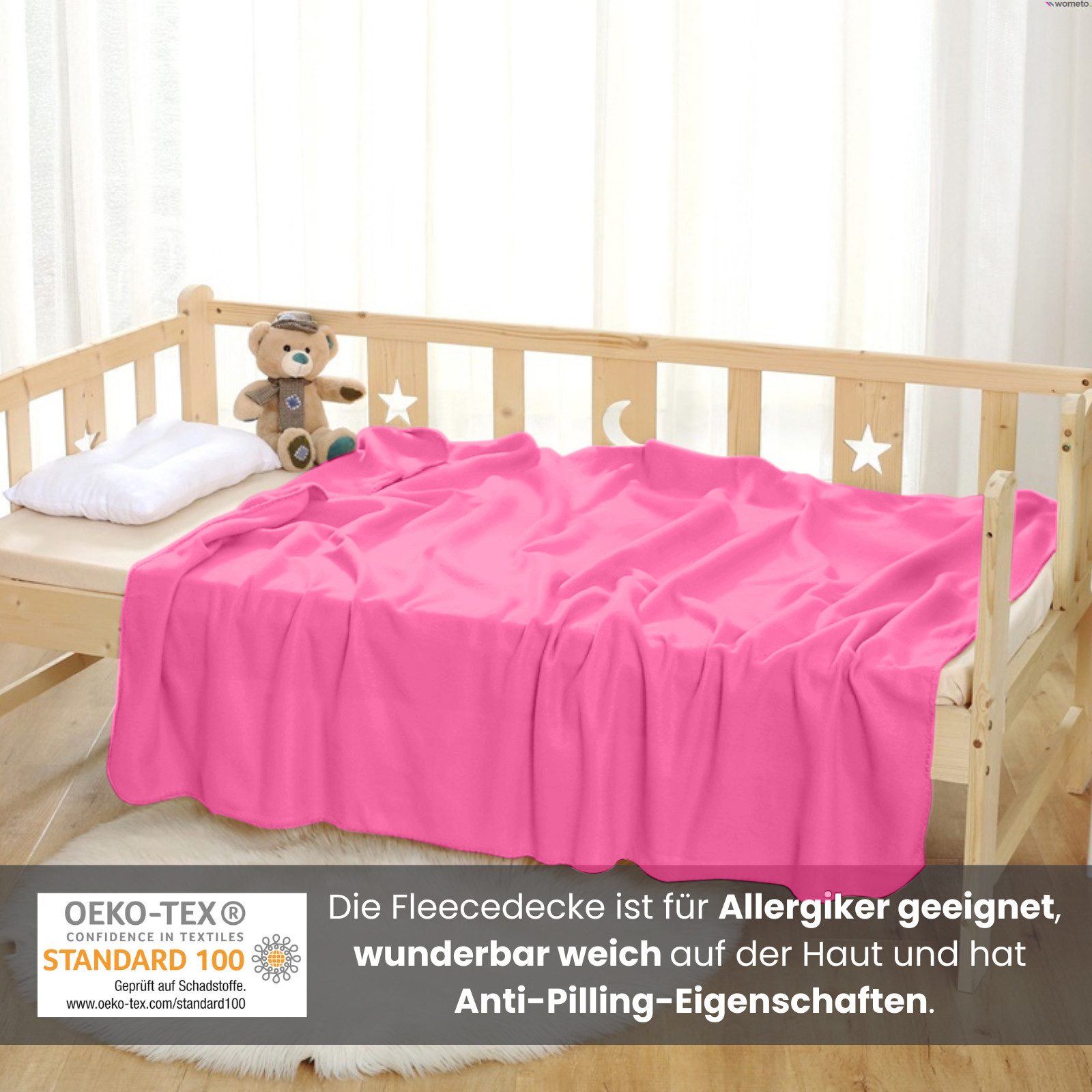 Wohndecke Polar-Fleece ca. 130x160, wometo, OEKO-TEX®, Fleecedecke mit Kettel-Einfassung & Anti-Pilling