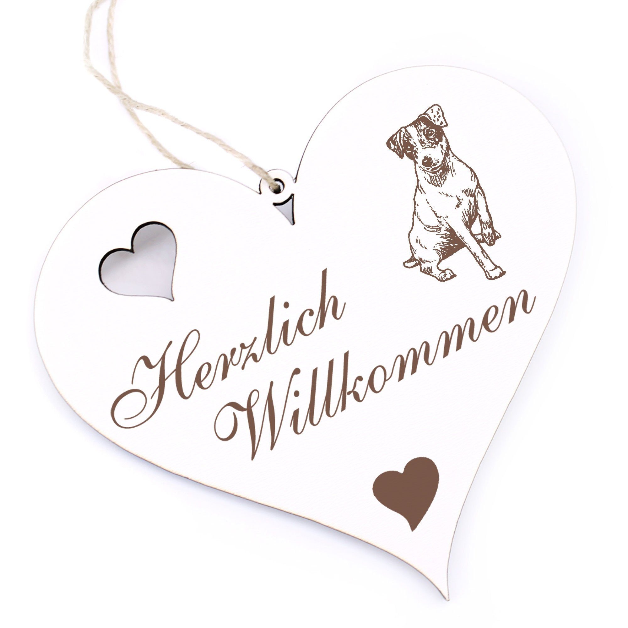 Dekolando Hängedekoration Herzlich Willkommen - sitzender Jack Russell Terrier - 13x12cm