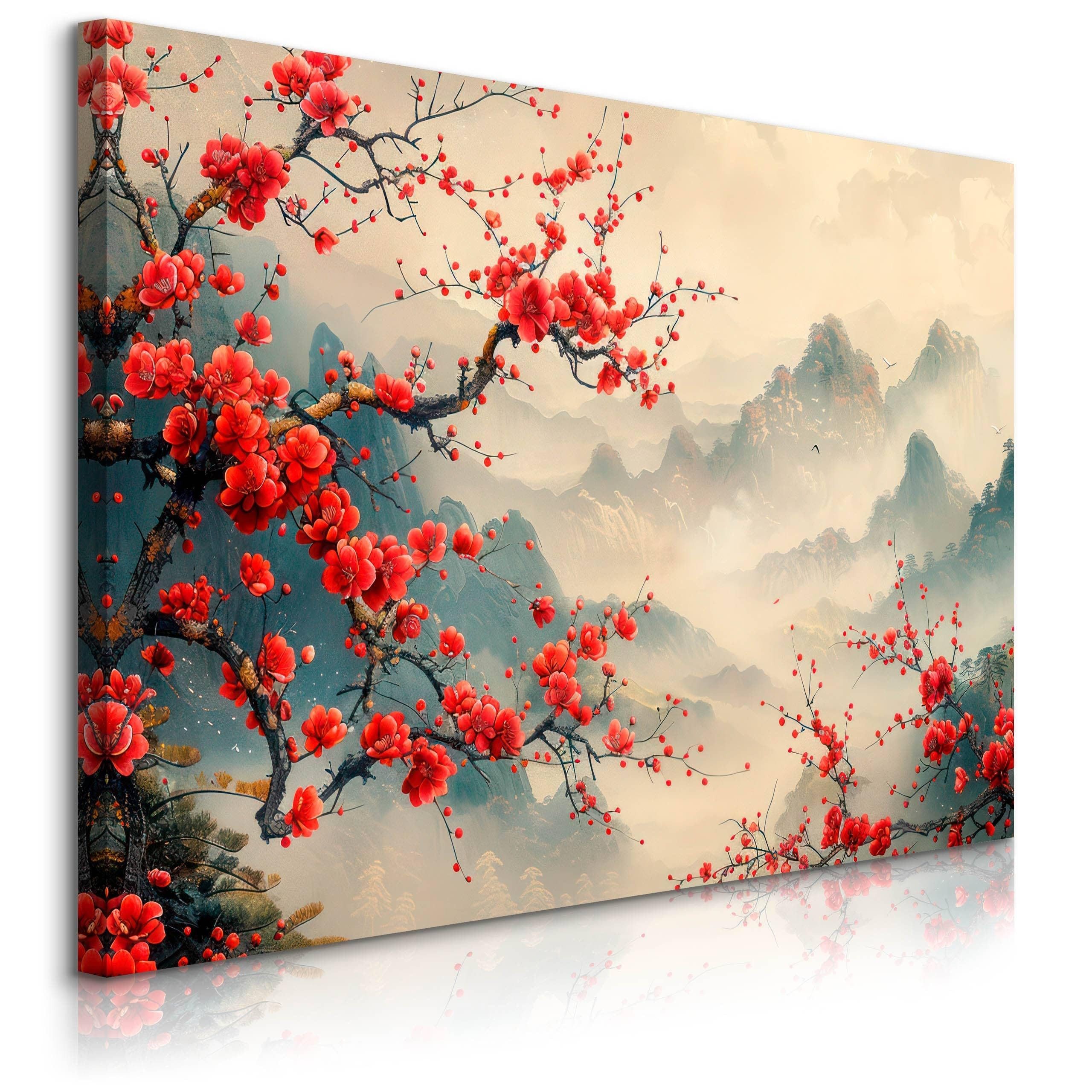 Muralo Leinwandbild Natur – Leinwandbild Wandbild Kunstdruck Wohnzimmer, Blumen (1 St), Moderne Wanddeko – Japanischer – Baum, 100 x 70 cm, aufhängefertig