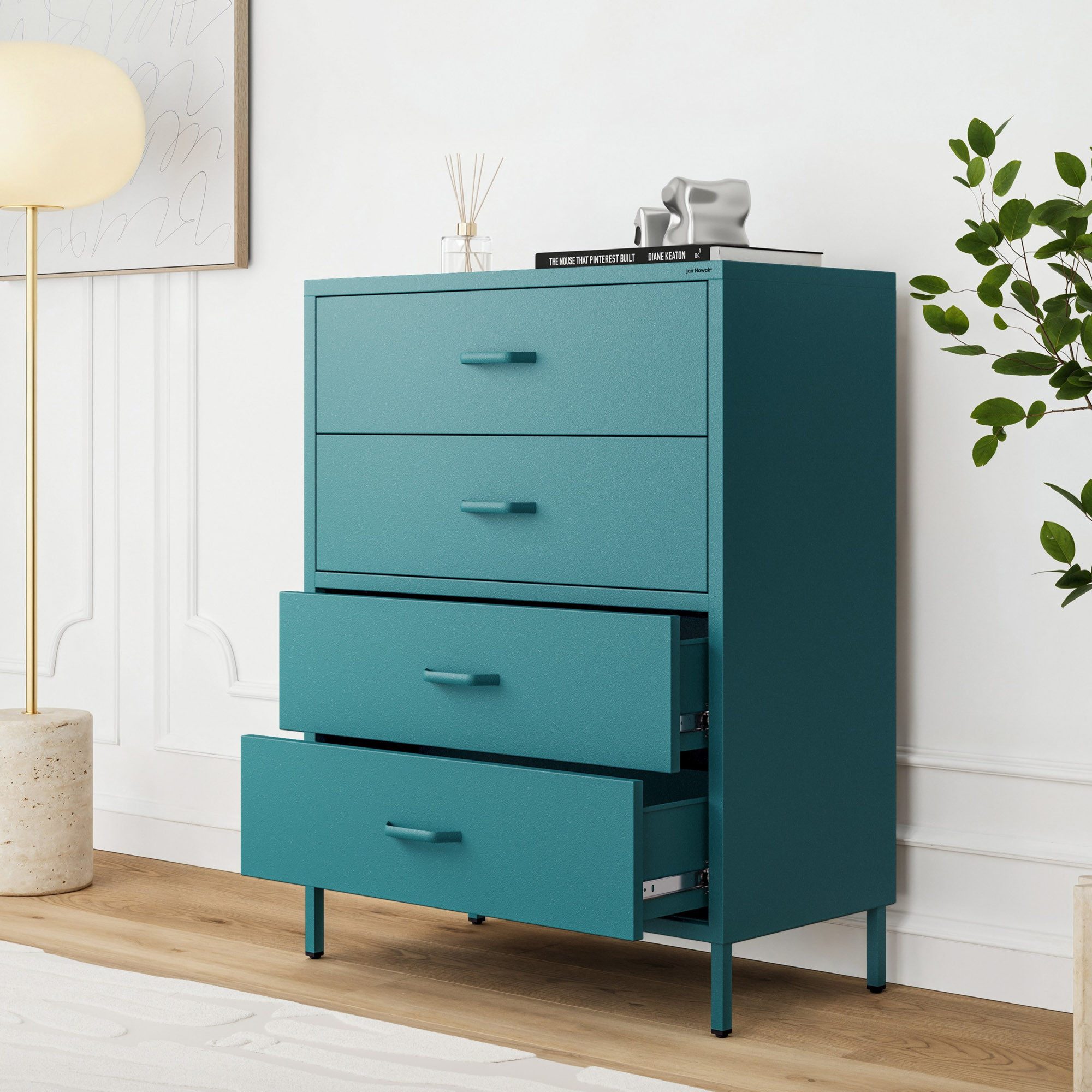 Jan Nowak Kommode CARLA Kommode Metall Stahl 80x101x40cm 4 Schubladen Sparkling (Stahl 0,6mm, 45kg Schubladen, Wandmontage, Industrial Loft), Brilliance Beine Regulierbar Wohnzimmer Schlafzimmer