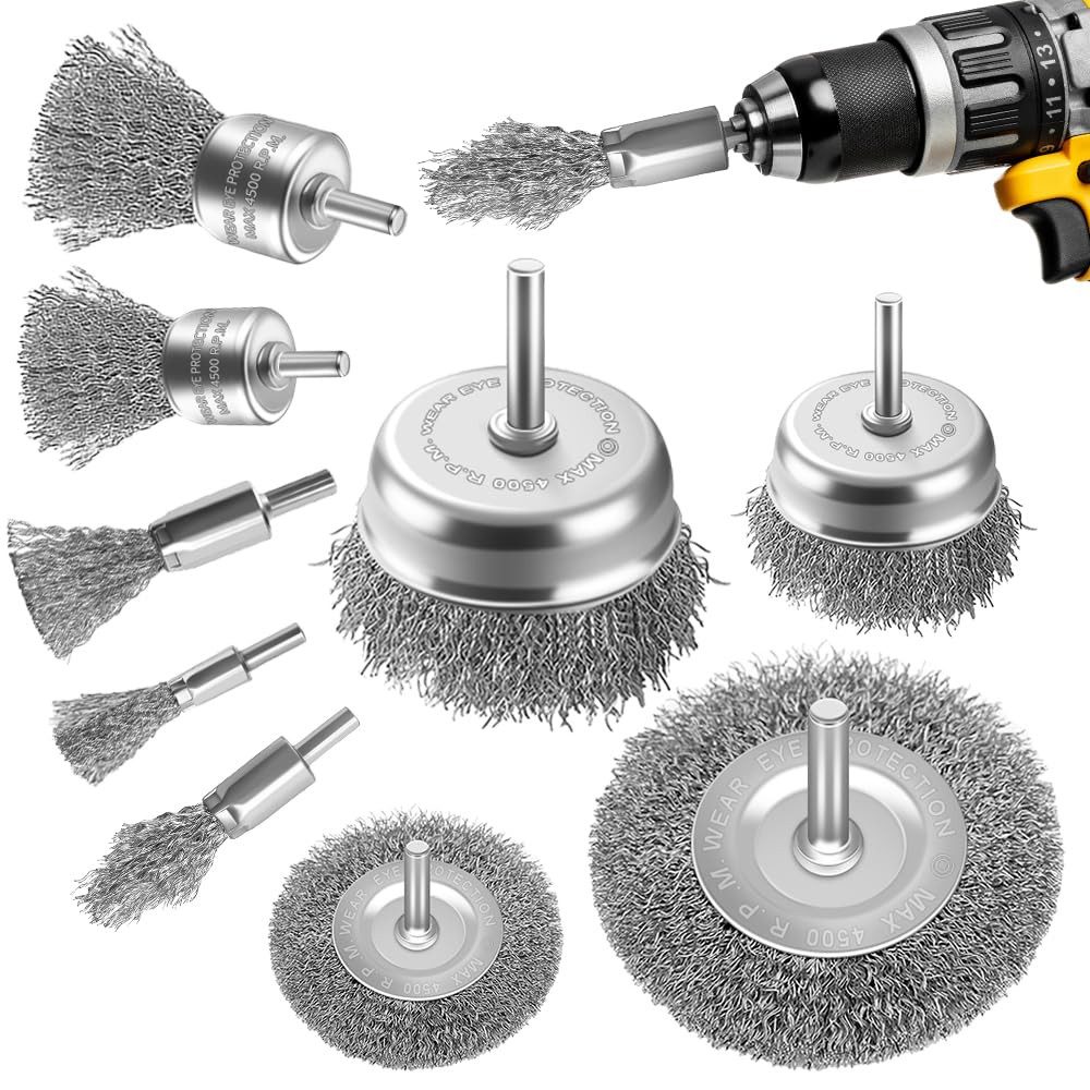 FELIXLEO Drahtbürste Drahtbürste Set 9 teilig für Bohrmaschine Rost Farbe Entfernen, (1-tlg)
