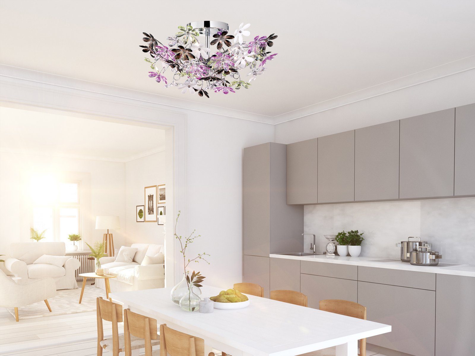 Reality Leuchten LED Deckenleuchte mit bunten Blüten Ø 51cm, dimmbar, LED wechselbar, Warmweiß, ausgefallene Designer-Lampe für die Decke, dimmbar über Licht-Sc – Bild 4 von 5