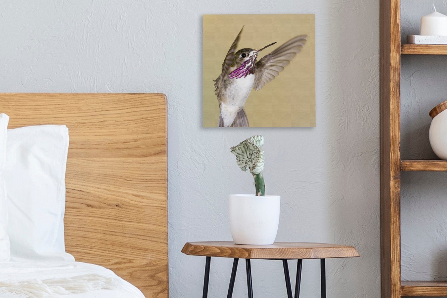 OneMillionCanvasses® Leinwandbild Wohnzimmer Lila, Bilder Schlafzimmer Kolibri - für St), Vogel (1 Leinwand 