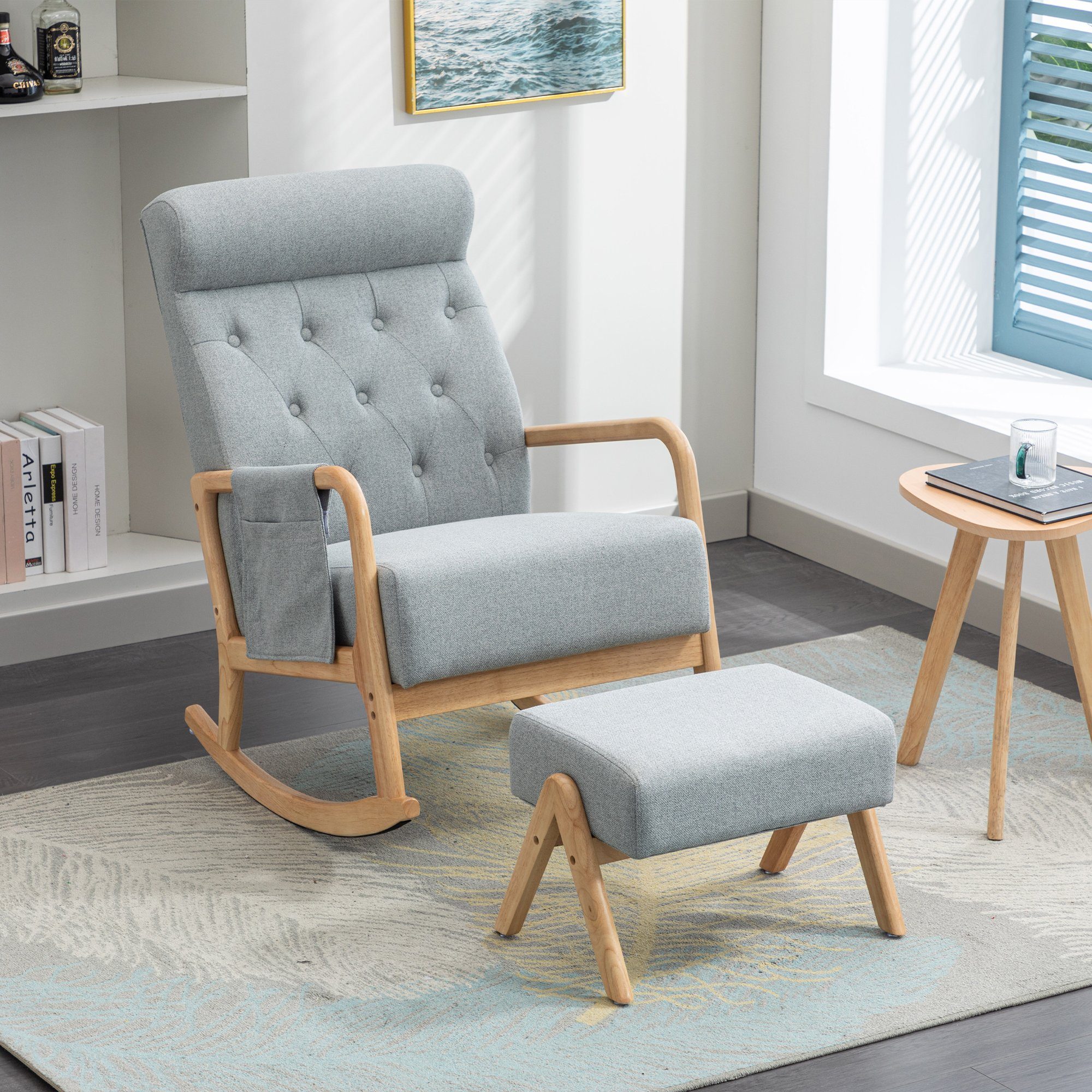 Odikalo Schaukelstuhl Lounge-Sessel Einzelstuhl mane Rückenlehne gepolstert mehrfarbig Grau