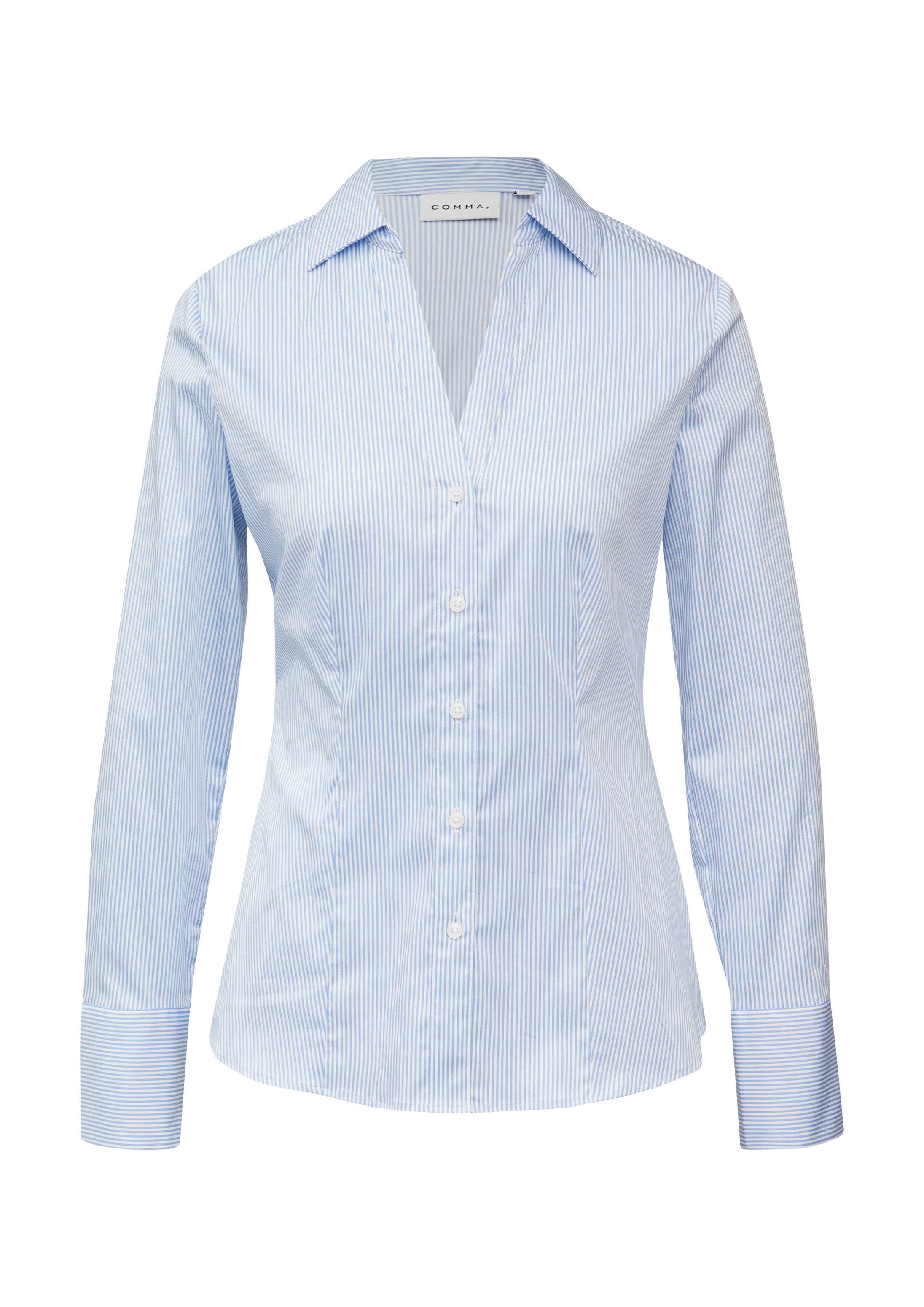 comma Langarmbluse Bluse Feminine Streifenbluse aus elastischem Baumwollmix