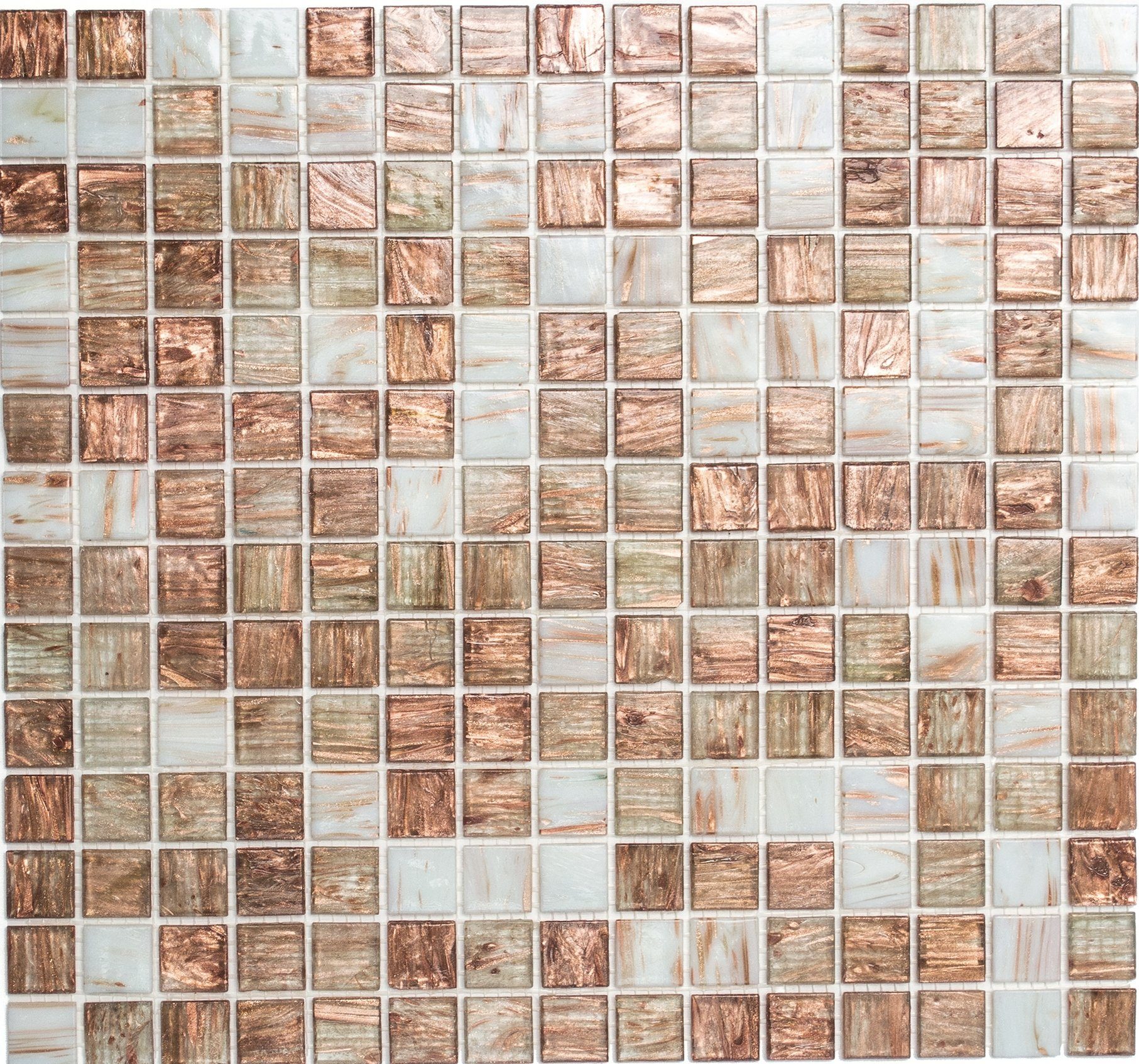 Mosani Bodenfliese Glasmosaik Mosaikfliesen mix klar weiß bronze matt / 10 Matten