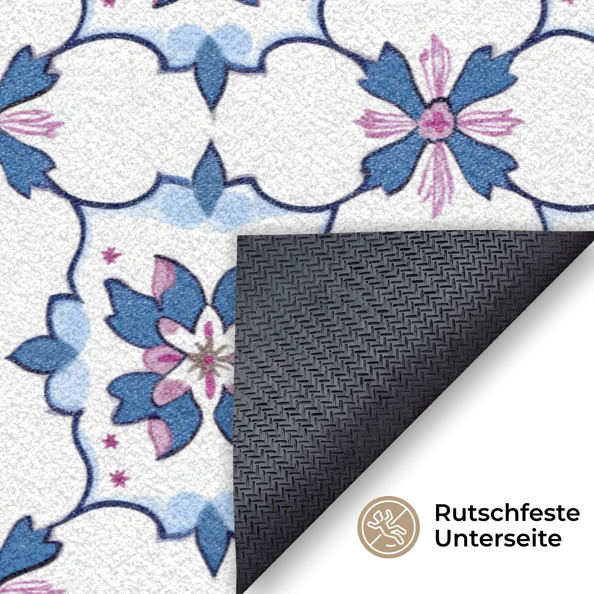 MuchoWow Fußmatte Groß Modern - Muster - Blau - Rosa, Rechteckig, Sauberlaufmatte, Fußabtreter, Schmutzfänger 150x90 cm