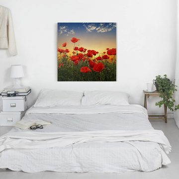 Bilderdepot24 Leinwandbild Blumen Modern Mohnblumenfeld Sonnenuntergang rot Bild auf Leinwand XXL, Bild auf Leinwand; Leinwanddruck in vielen Größen