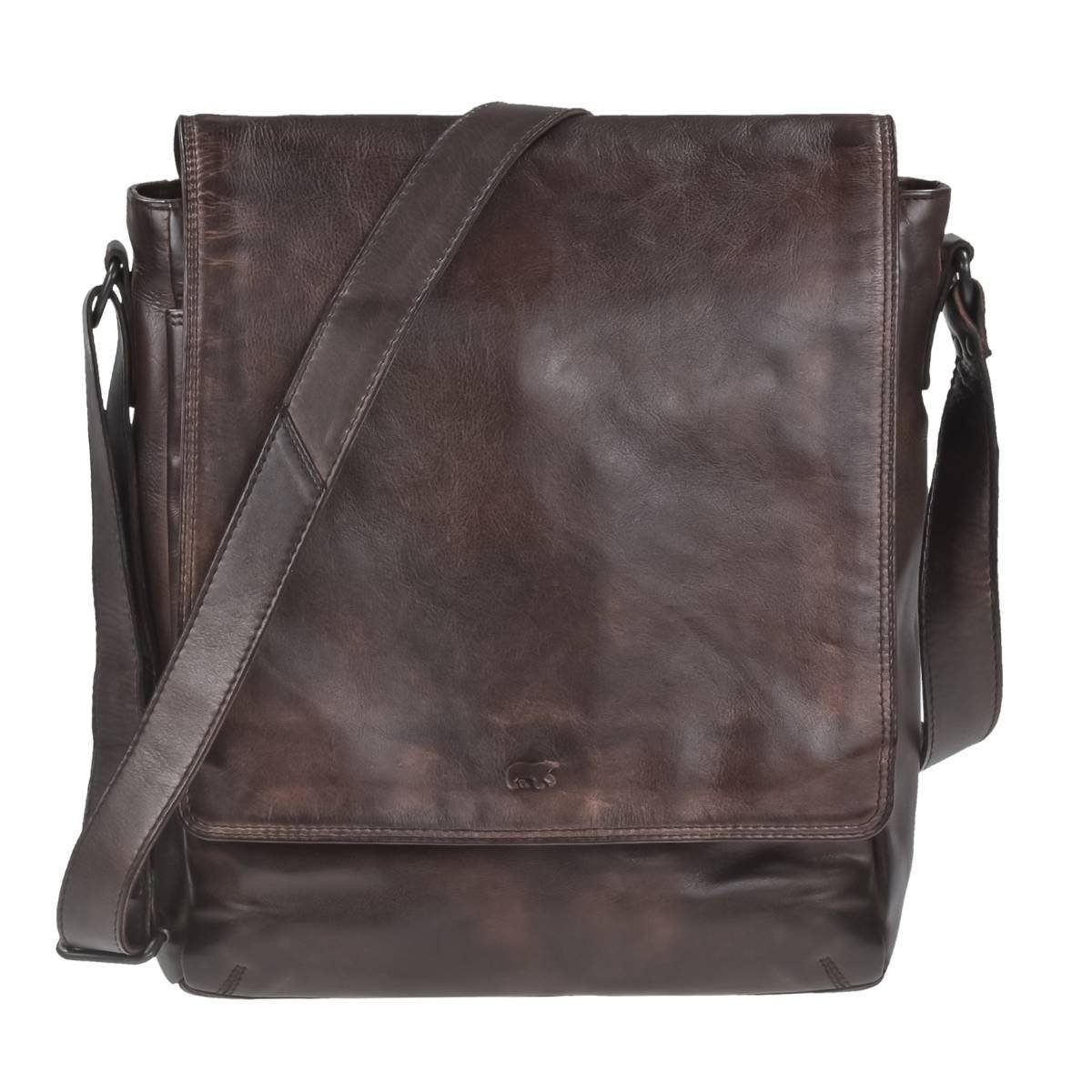 Bear Design Umhängetasche Dustin, Messenger 32x34cm, Schultertasche Leder weiches knautschiges Bag, brown