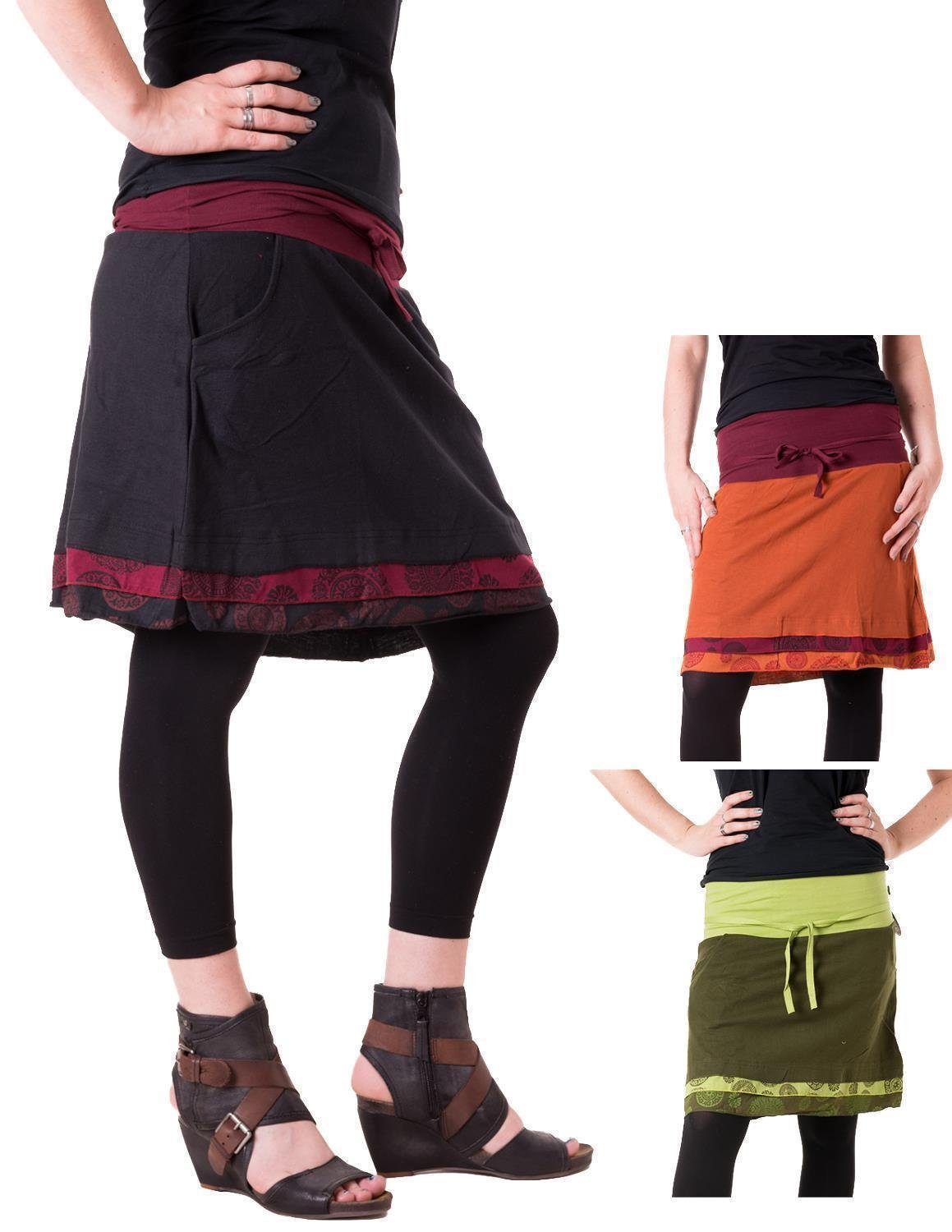 Style mit Binden Goa, Vishes schwarz-rot Bedruckt Lagenlook Cacheur, Hippie, Taschen zum Rock Minirock Boho