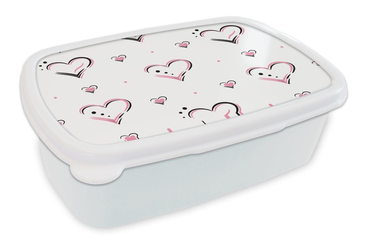 MuchoWow Lunchbox Liebe - Rosa - Geschenk zum Valentinstag, Kunststoff, (2-tlg), Brotbox für Kinder und Erwachsene, Brotdose, für Jungs und Mädchen weiß