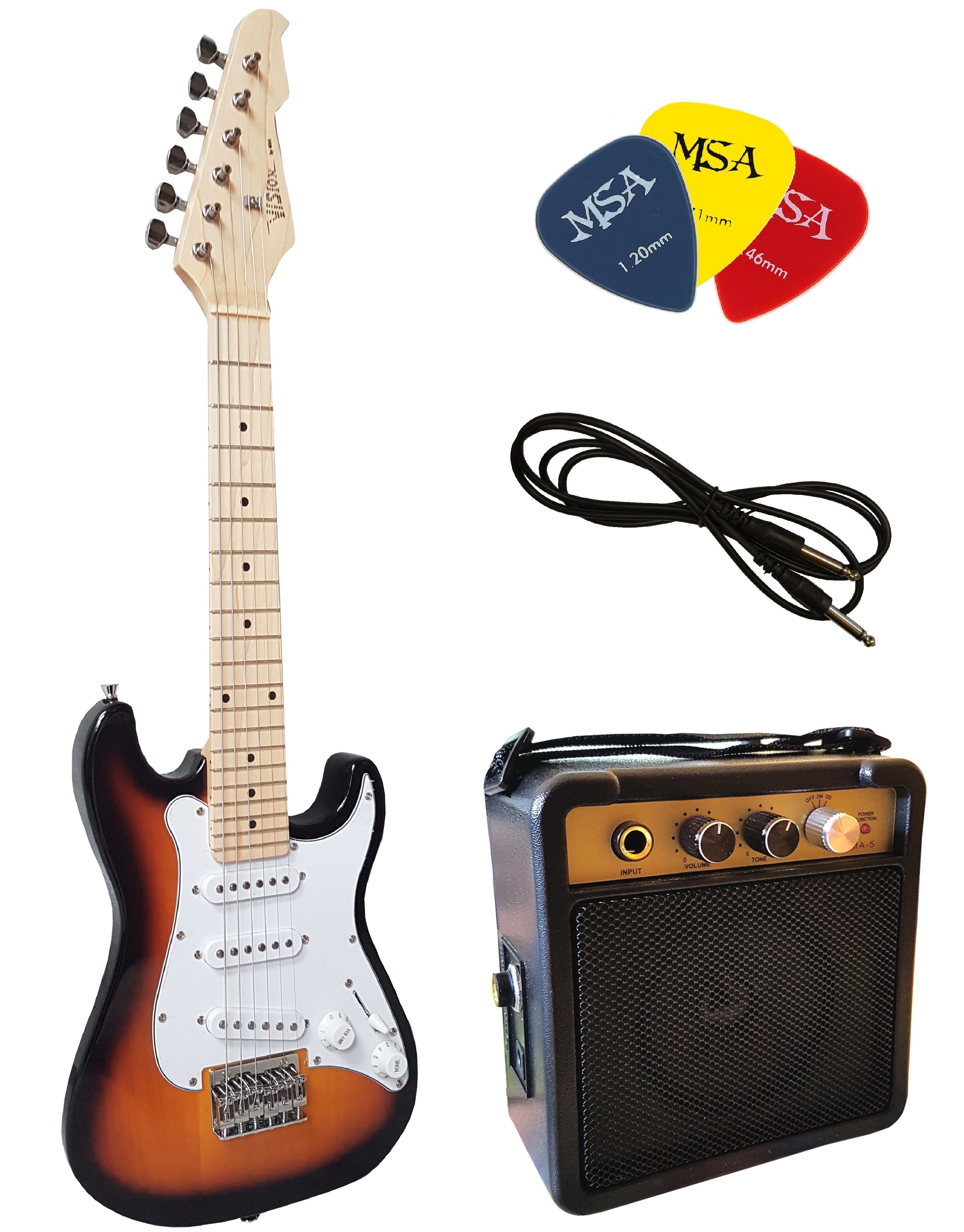 Kindergitarre E-Gitarre 1/4 im Set mit Verstärker und Piks