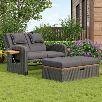 Flieks Gartenlounge-Set, 2-Sitzer Gartenmöbel mit verstellbarer Rückenlehne, Sofa mit Hocker