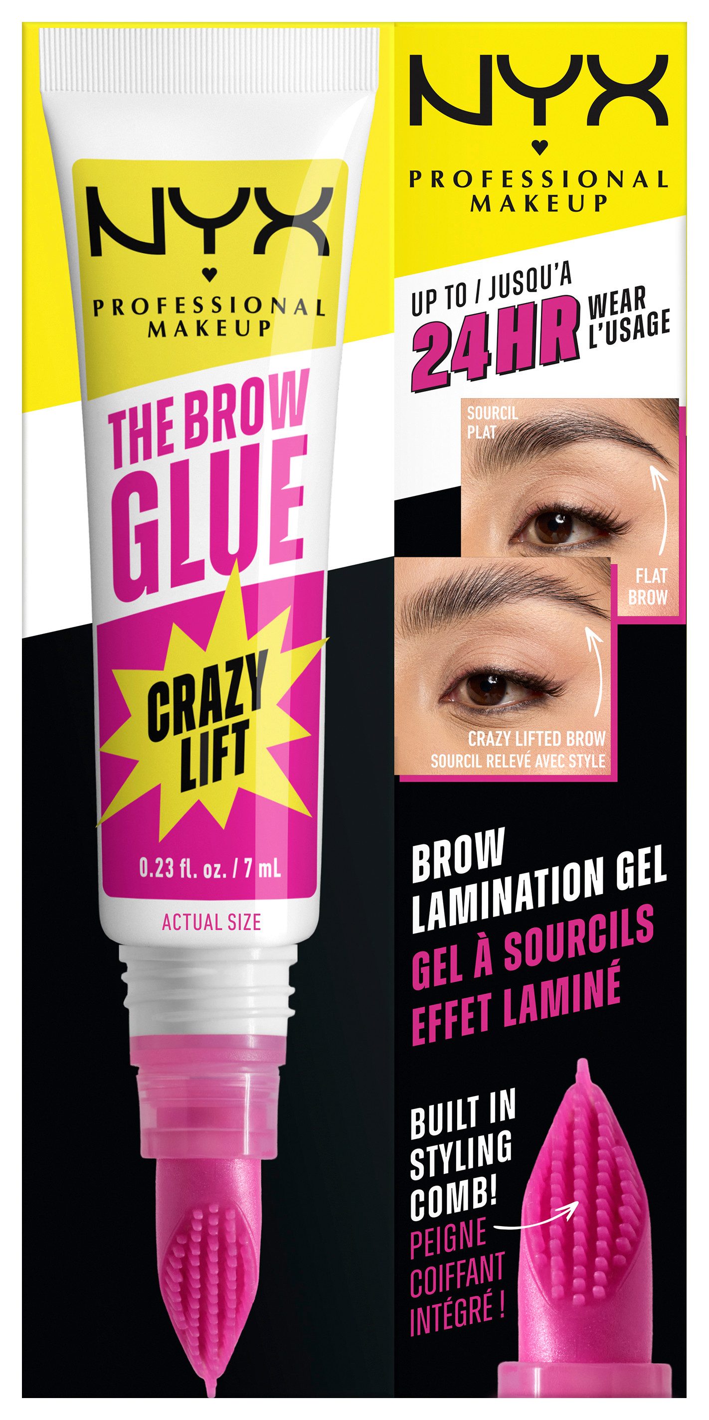 NYX PROFESSIONAL MAKEUP Augenbrauen-Gel THE BROW GLUE CRAZY LIFT, sorgt für geliftete und laminierte Augenbrauen für bis zu 24H Halt