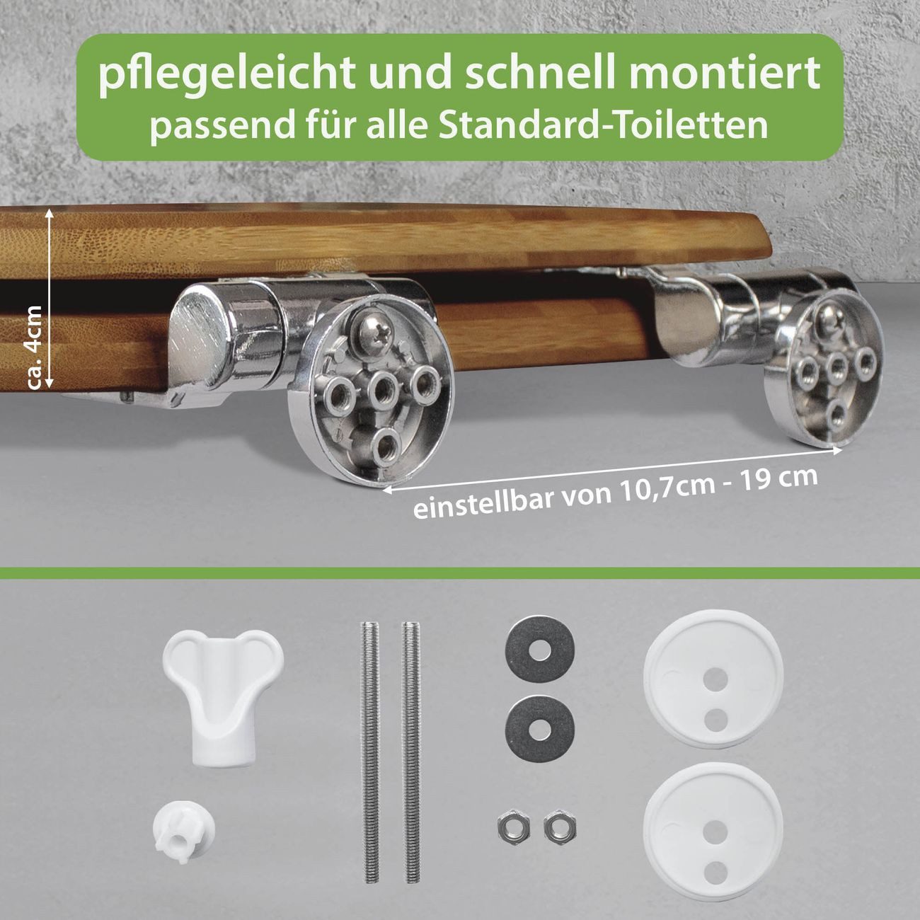banjado WC-Sitz aus Bambus mit Absenkautomatik Motiv Blumen Antik (umweltfreundliches Material, integrierte Absenkautomatik), 45,8 x 37,5 x 5 cm – Bild 4 von 5
