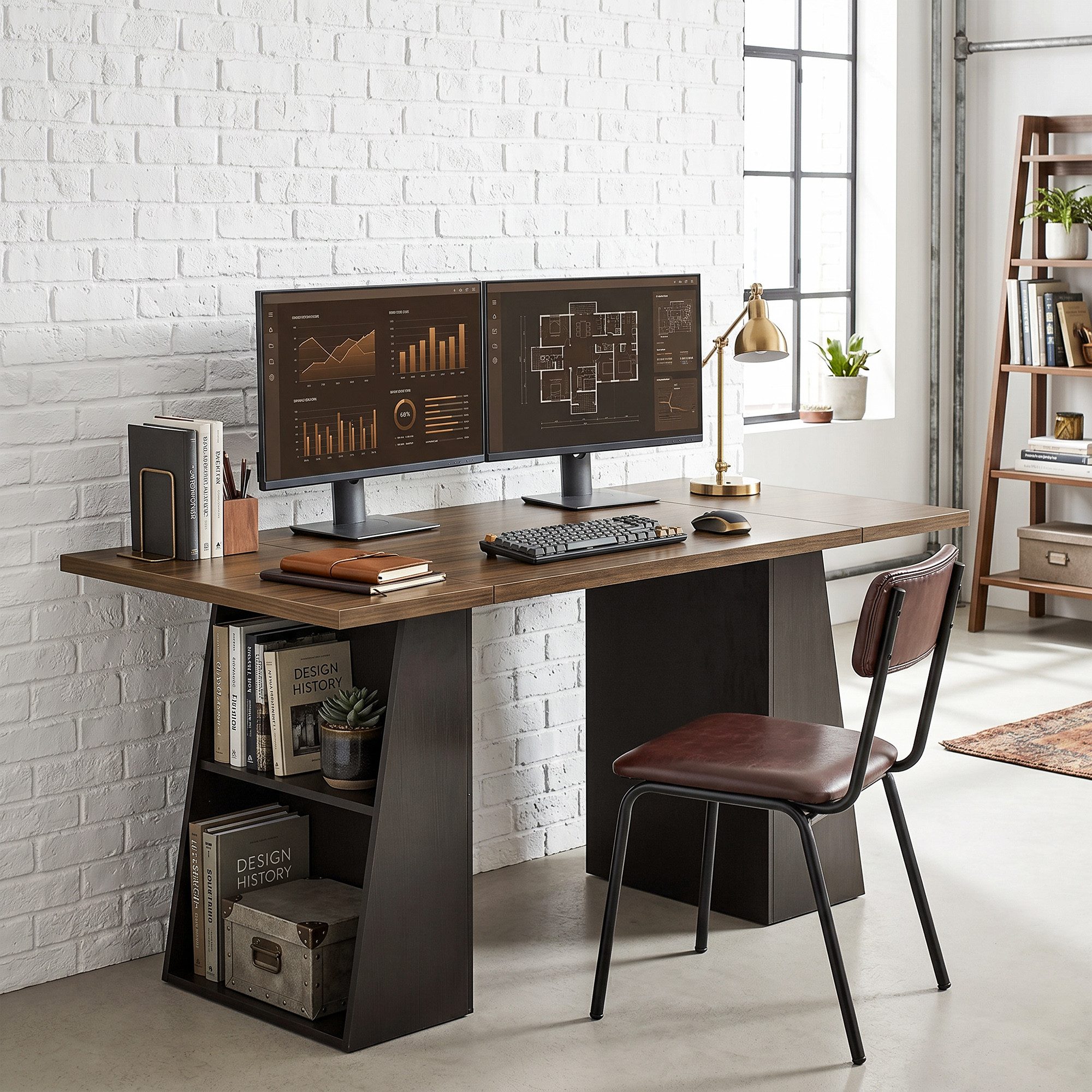 HOMCOM Schreibtisch Computertisch, Arbeitstisch mit Metallrahmen, Home Office (nicht anwendbar, 1-St., 1 Tisch), für Home Office und Arbeitszimmer, Braun, Schwarz