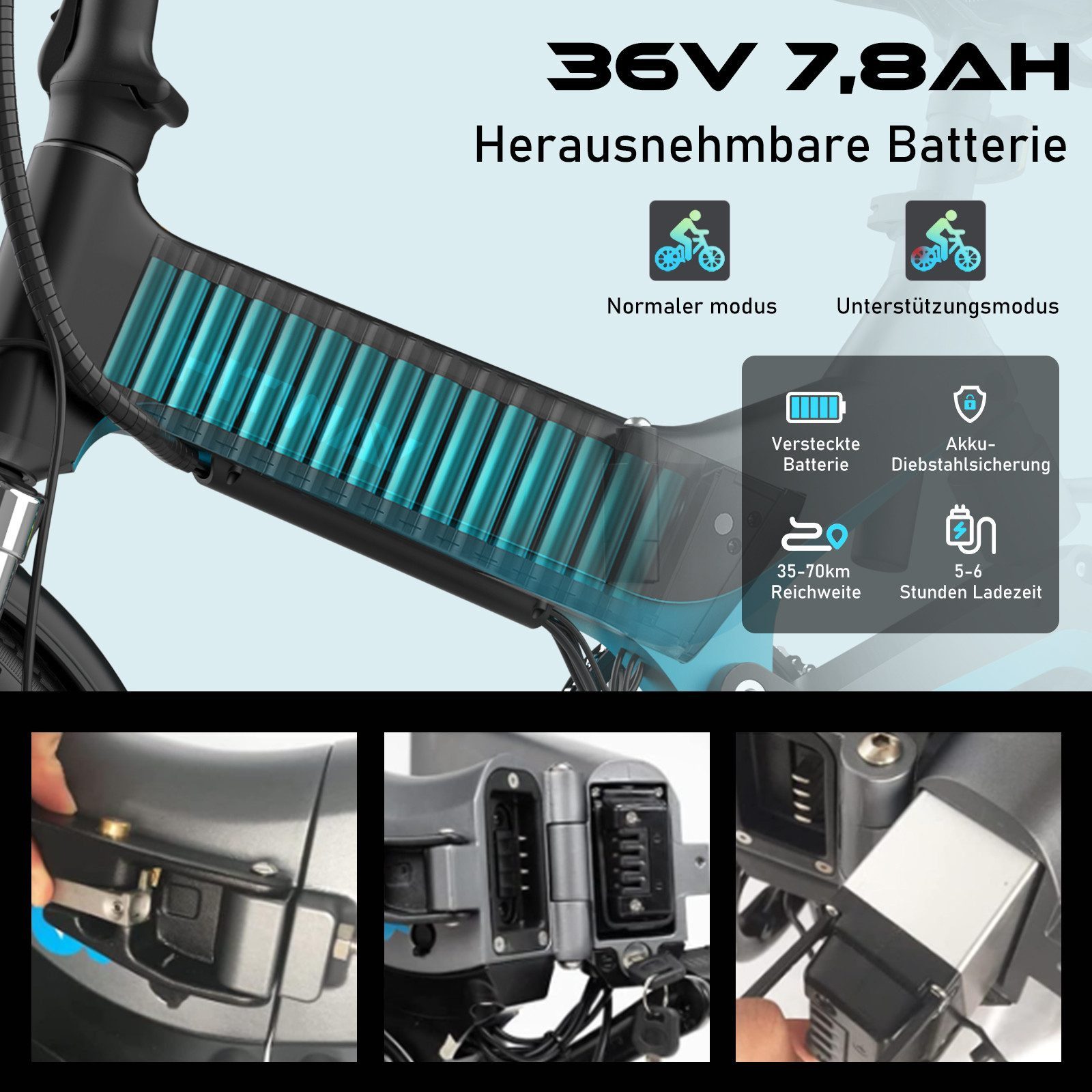 HITWAY E-Bike 16 inch Electric Bicycle Folding Bike for Women and Men with 36V 7.8Ah Battery, Rear Motor, 280.8 Wh