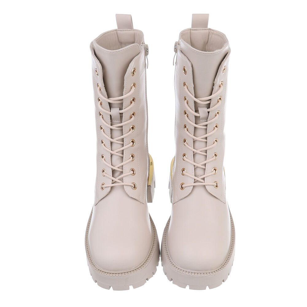 Ital-Design Damen Schnürschuhe Biker Westernstiefelette (87214607) Blockabsatz Plateaustiefeletten in Beige