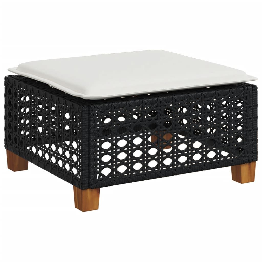 vidaXL Табуретки Gartenhocker mit Kissen Schwarz 63,5x56x32 cm Poly Rattan (1 St)