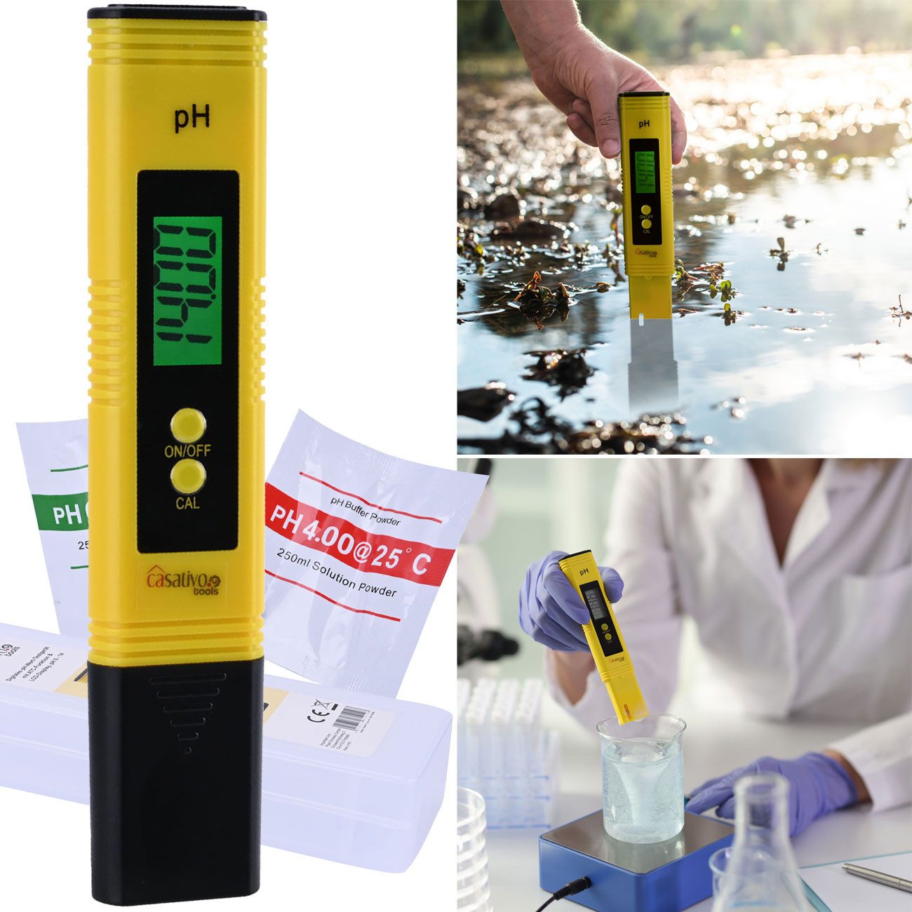 Casativo pH-Messgerät Digitales pH-Messgerät ATC LCD Tester Pool Aquarium Pool pH 0–14, (1-tlg., 1er-Set & 2er-Set), ph-Wert Testgerät mit großem LCD-Display/Batteriebtrieb