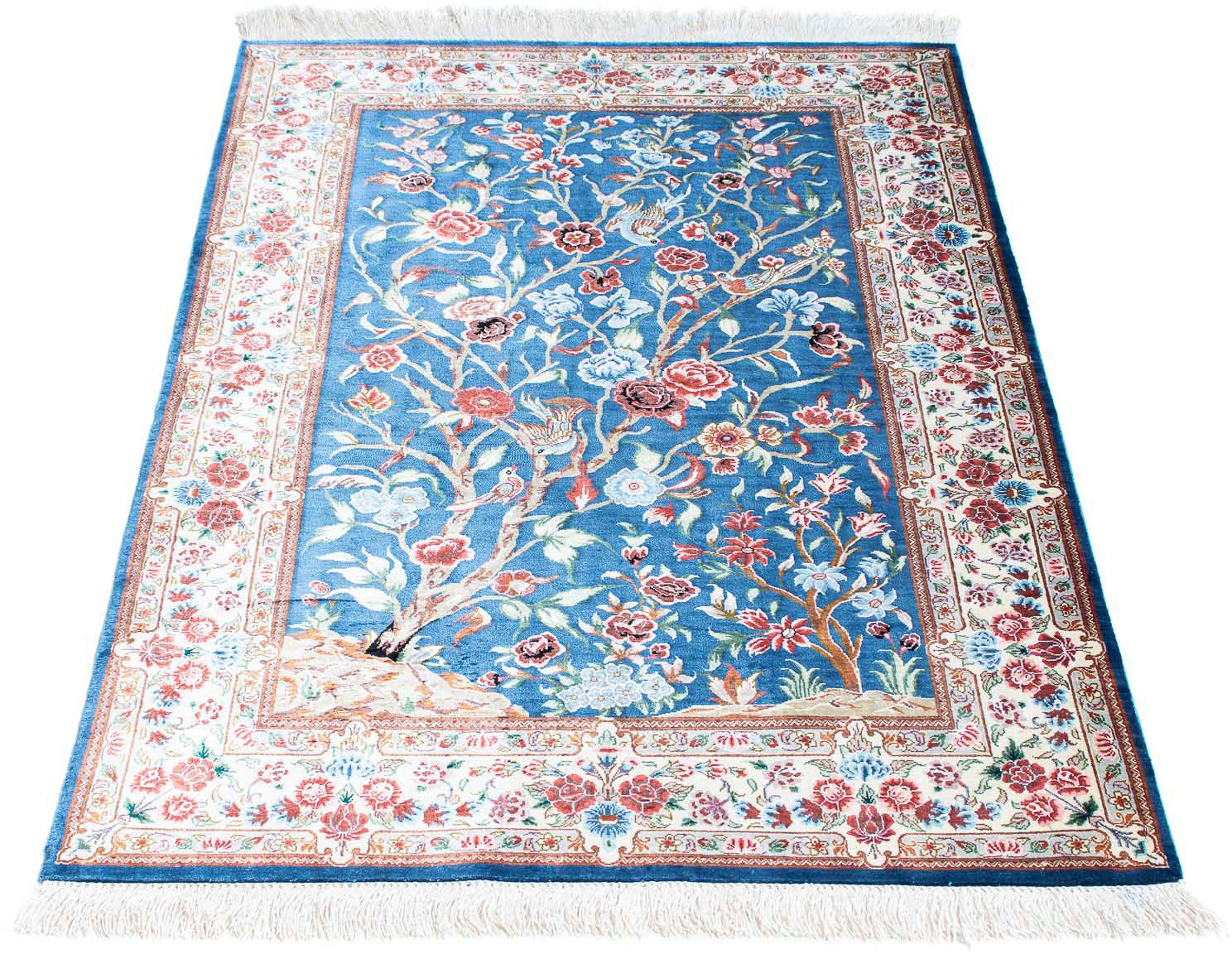 Orientteppich Perser - Ghom - 118 x 75 cm - hellblau, morgenland, rechteckig, Höhe: 10 mm, Wohnzimmer, Handgeknüpft, Einzelstück mit Zertifikat
