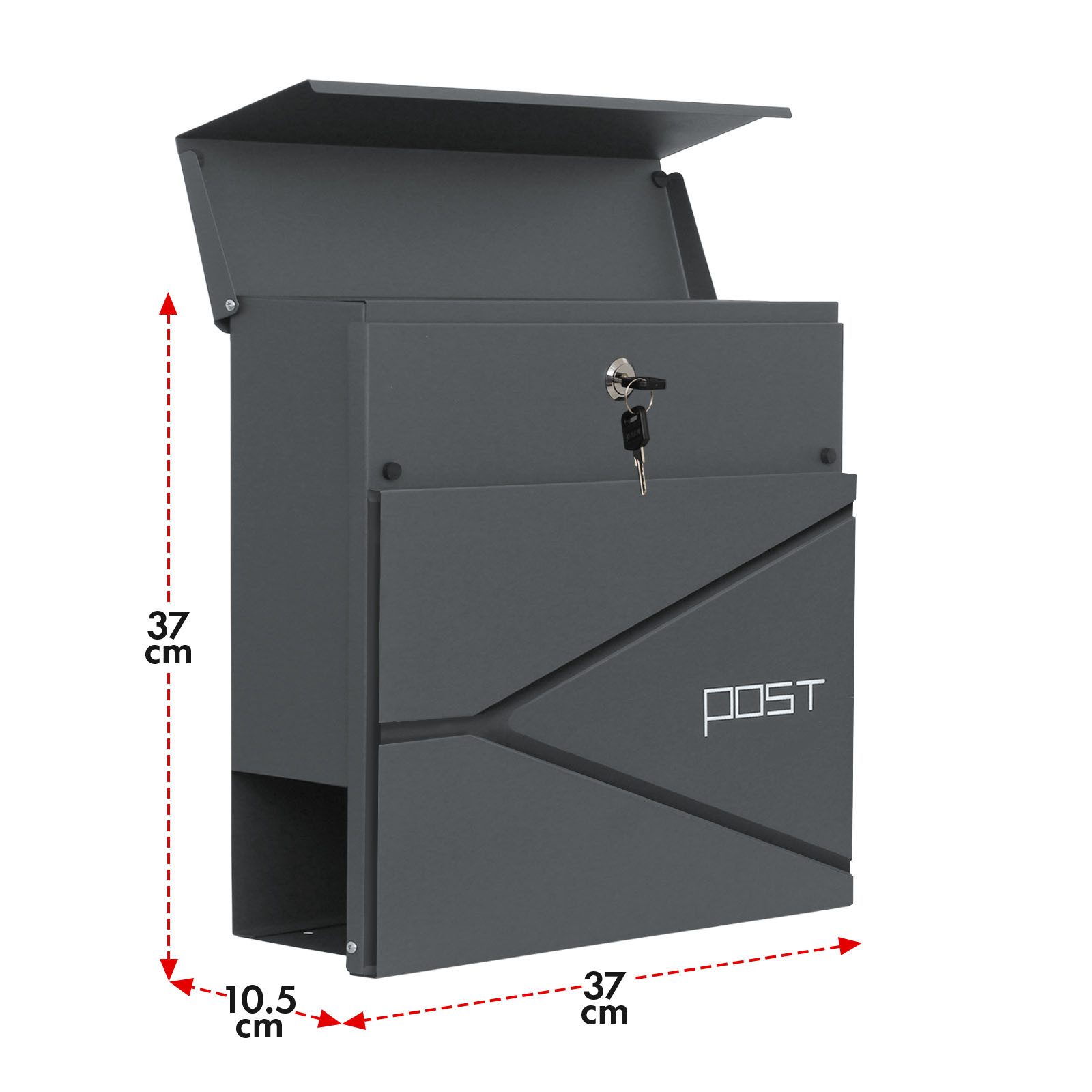 Floordirekt Briefkasten Armand – Wetterfester Stahlbriefkasten mit C4-Einwurf und Zeitungsfach, abschließbar mit 2 Schlüsseln & mit Montagematerial, 37×37×10,5 cm