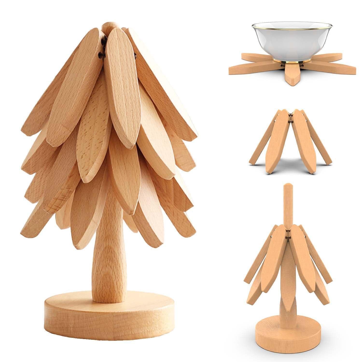 LuxusKollektion Pfannenuntersetzer Holzuntersetzer Baumform 4er Set