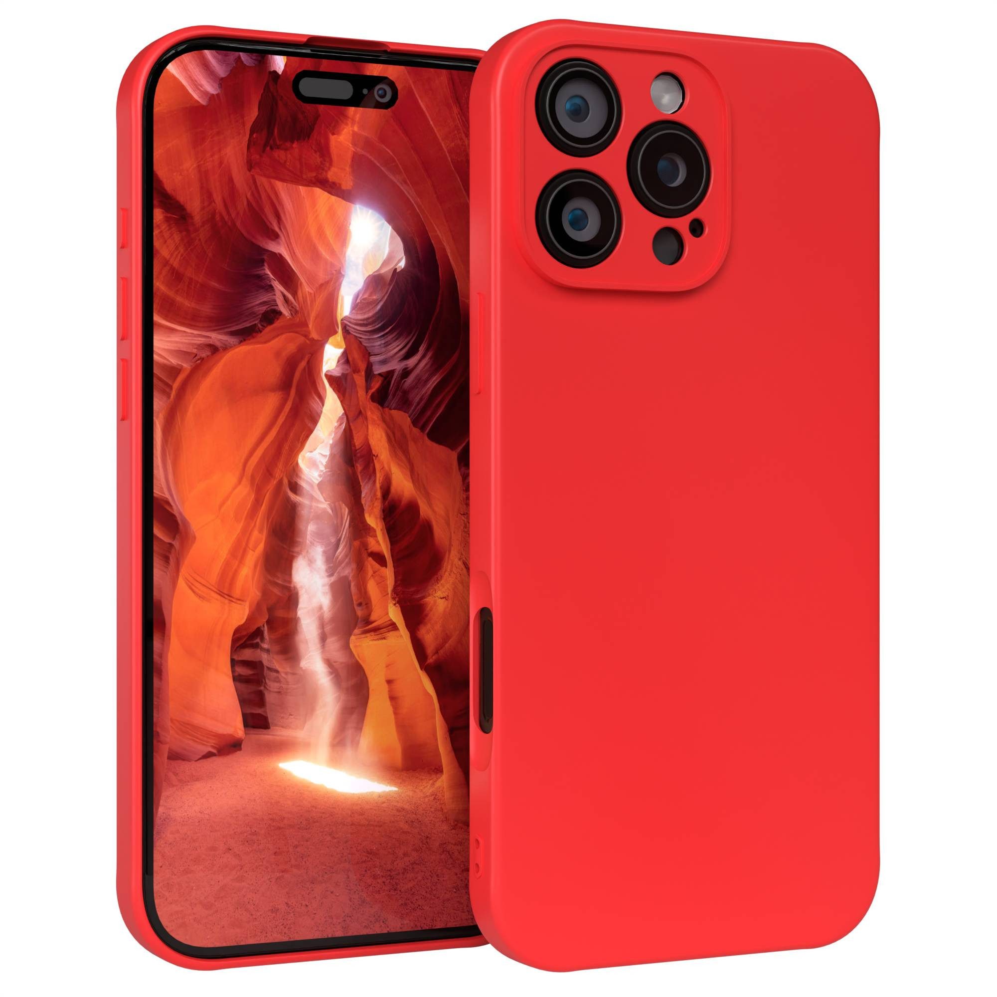 EAZY CASE Handyhülle TPU Case mit/-ohne MagSafe Apple iPhone 16 Pro Max 6,9 Zoll, Silikon Schutzhülle mit Kameraschutz stoßfest Handycover elastisch Rot