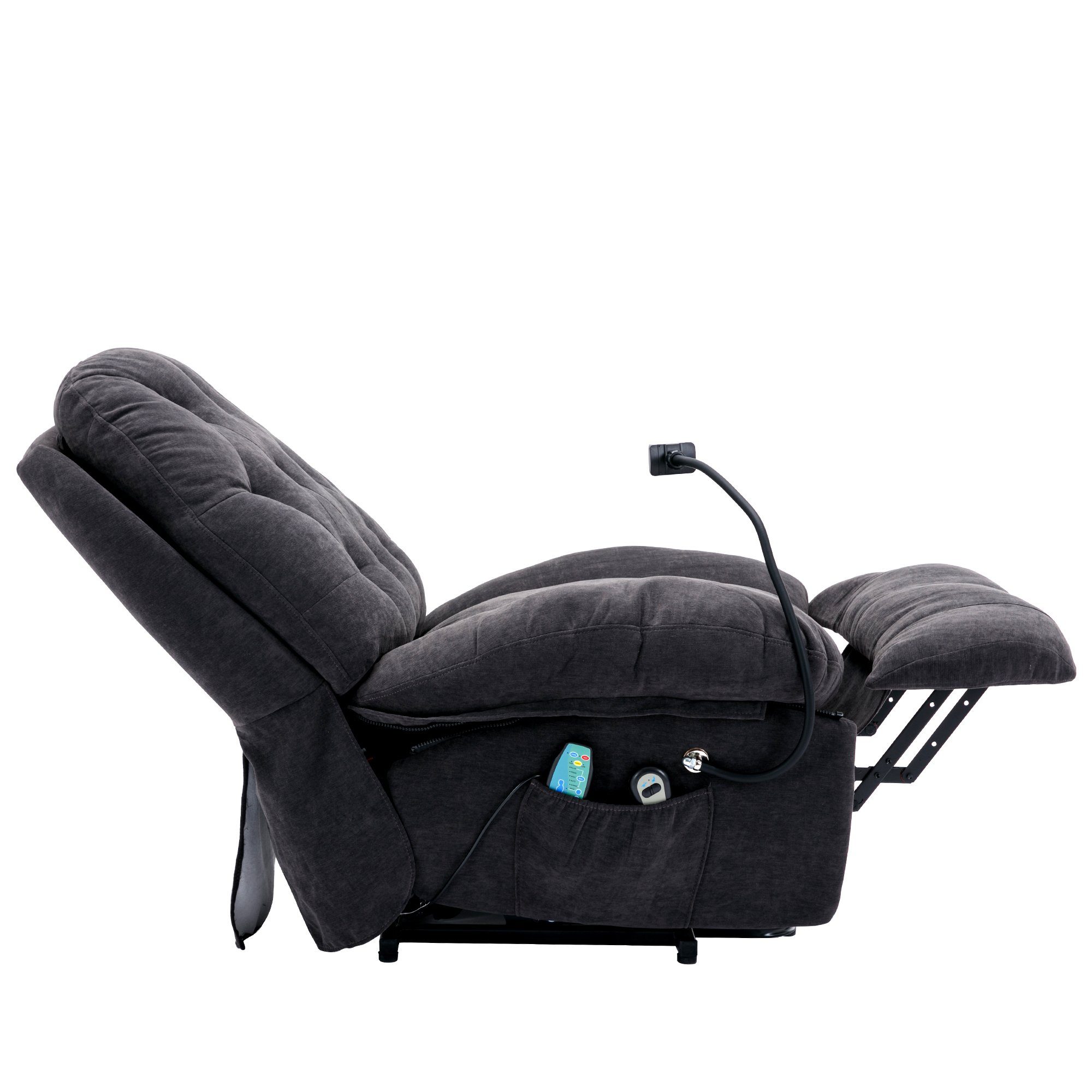 Vibration Relaxsessel TV-Sessel Wärmefunktion, Fernbedienung, Grau mit Aufstehhilfe Massagesessel mit und Handyhalterung, Merax mit