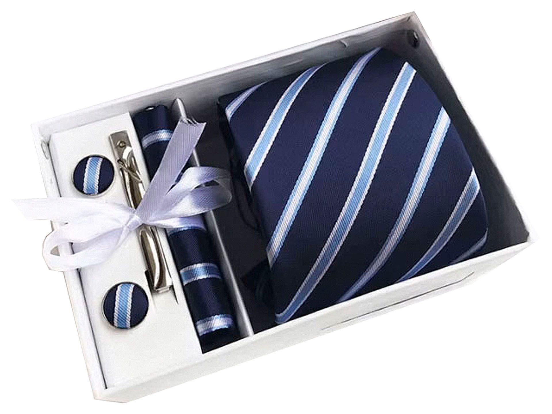 Moschen-Bayern Krawatte Seidenkrawatte Krawatte Herrenkrawatte 100% Seide 4-tlg. Geschenkbox Set-4tlg. - Krawatte + Einstecktuch + Manschettenknöpfe + Nadel